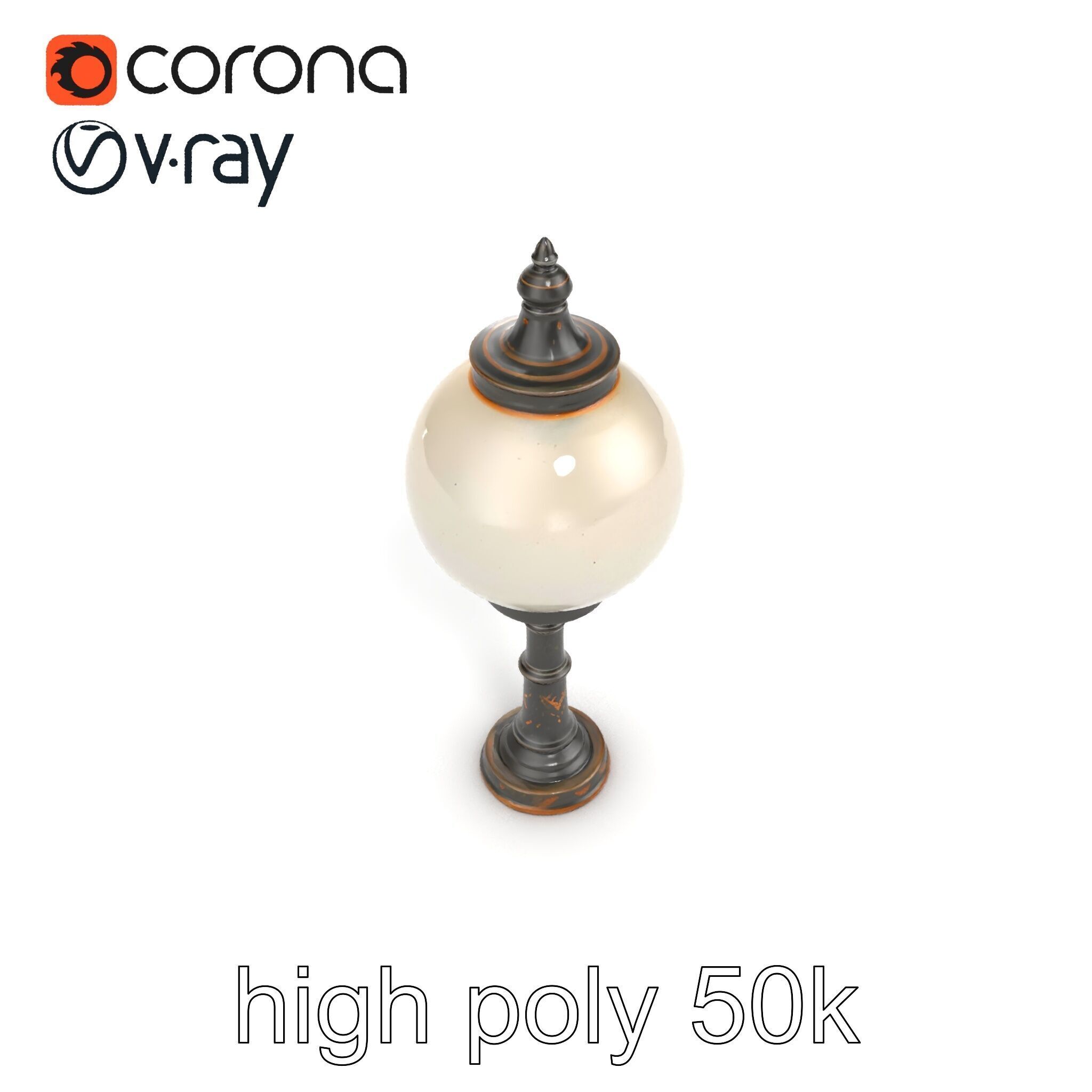 Vintage Street Lamp Globe Short Post model pack Low-poly 3D model_27