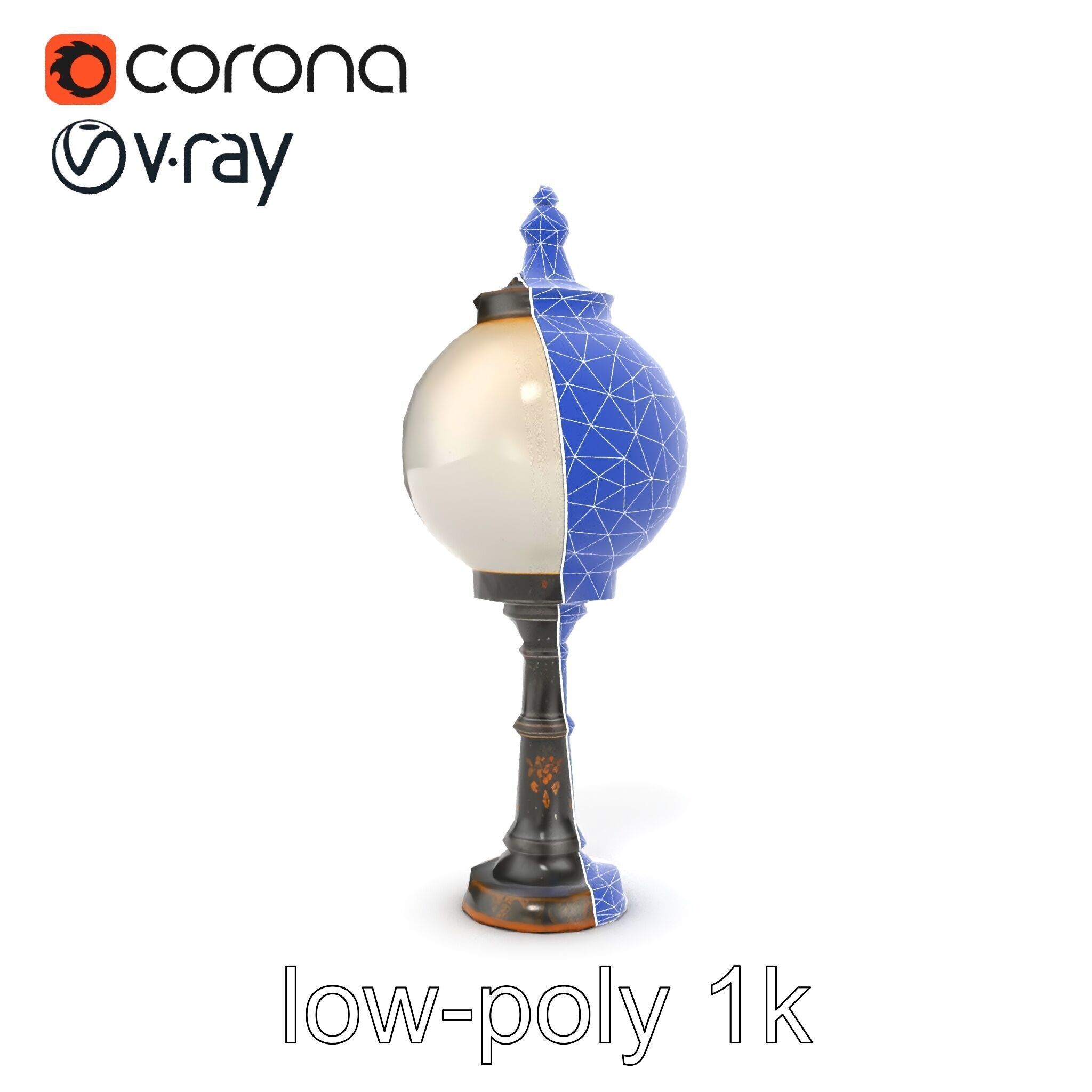 Vintage Street Lamp Globe Short Post model pack Low-poly 3D model_22