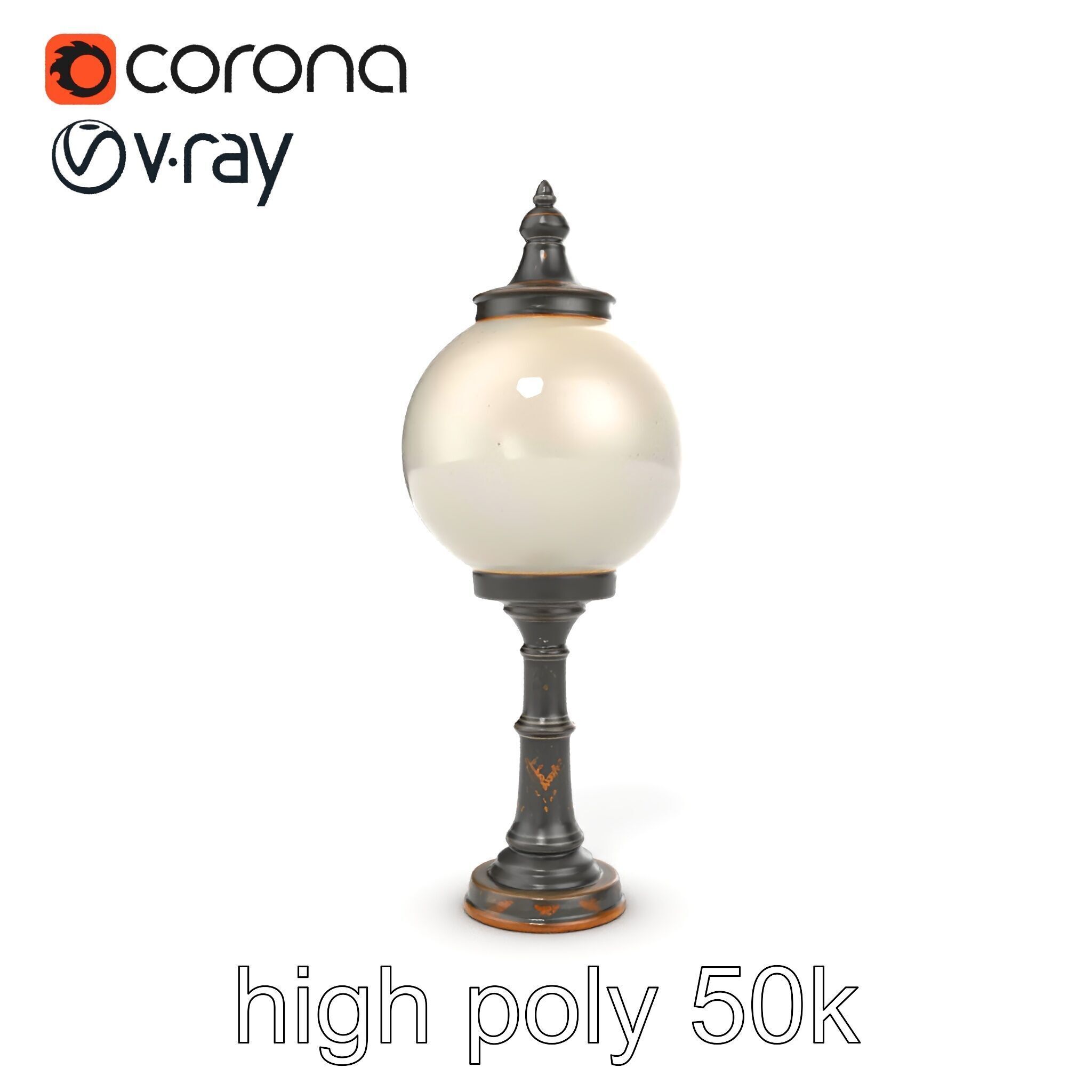Vintage Street Lamp Globe Short Post model pack Low-poly 3D model_13