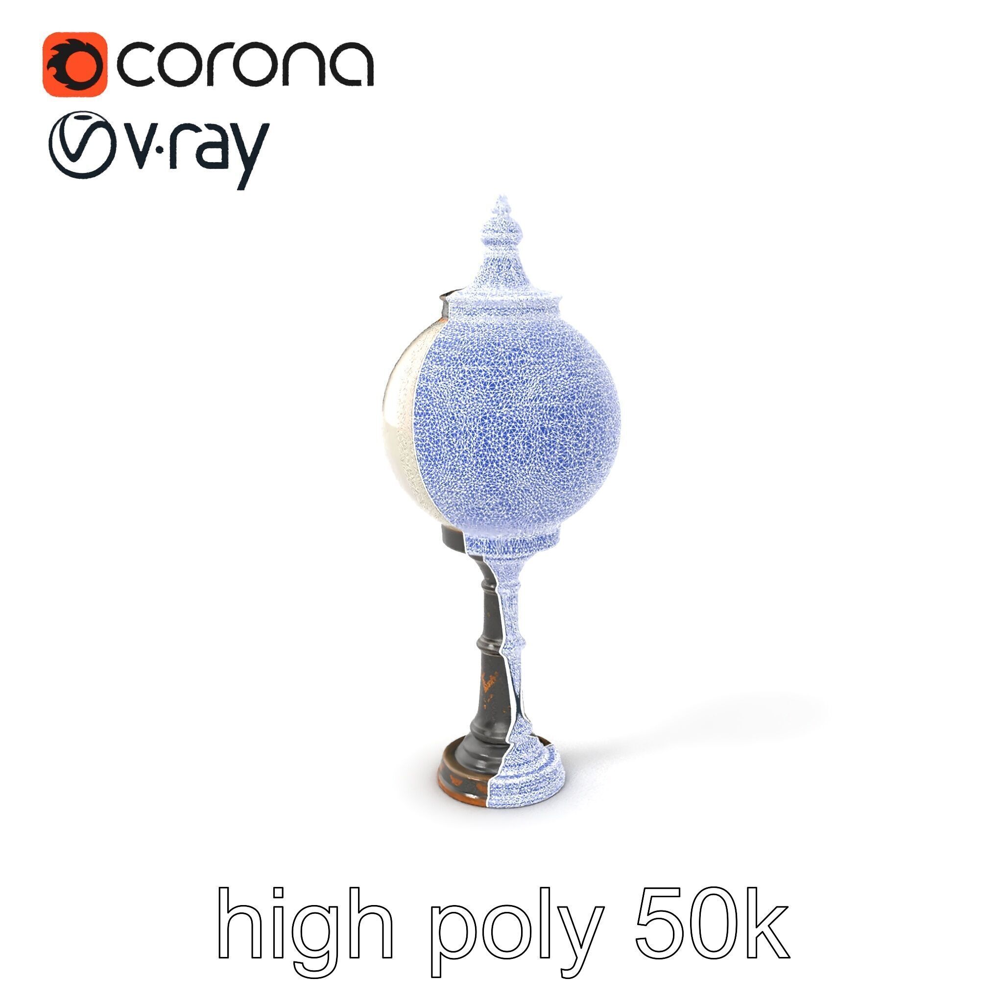 Vintage Street Lamp Globe Short Post model pack Low-poly 3D model_1