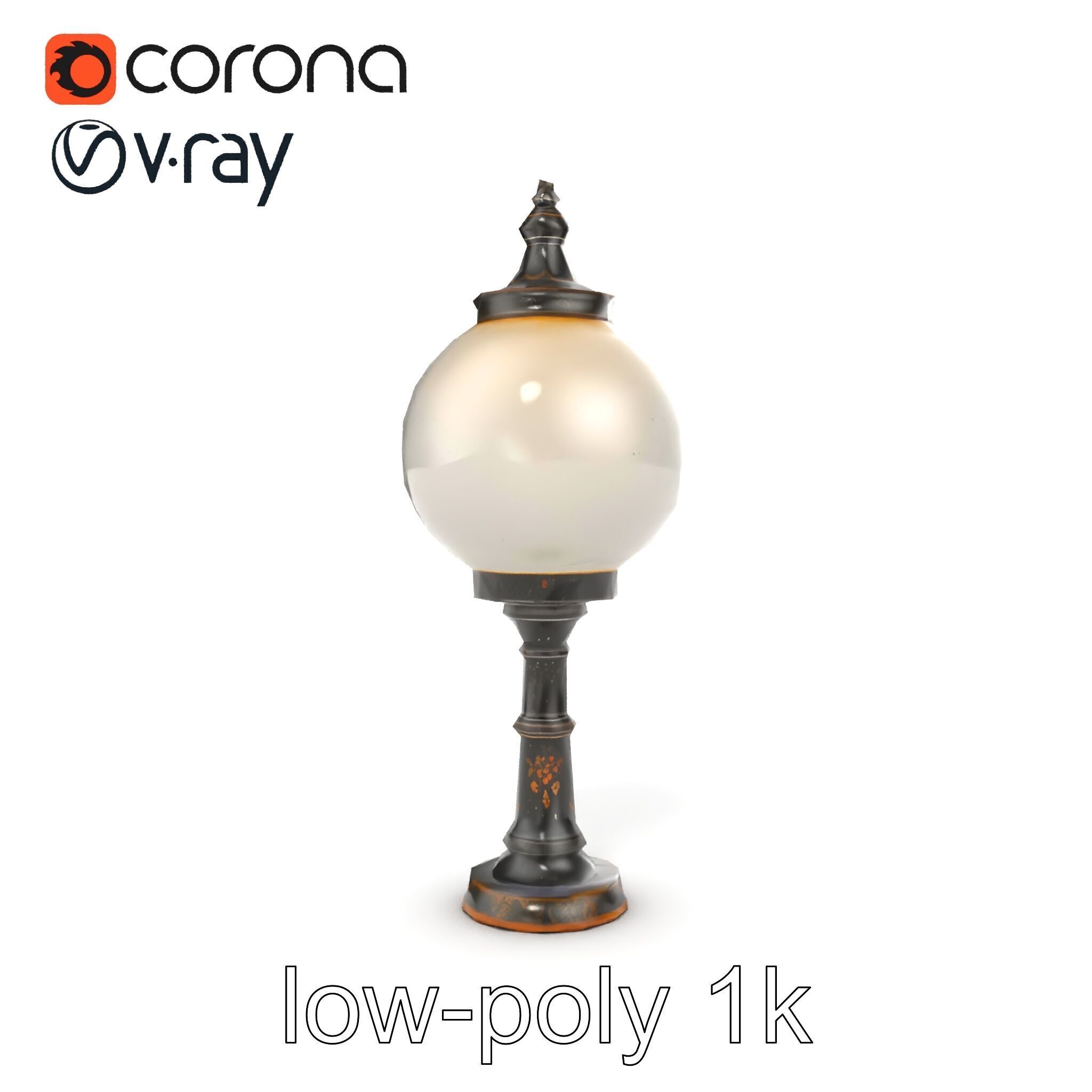 Vintage Street Lamp Globe Short Post model pack Low-poly 3D model_25