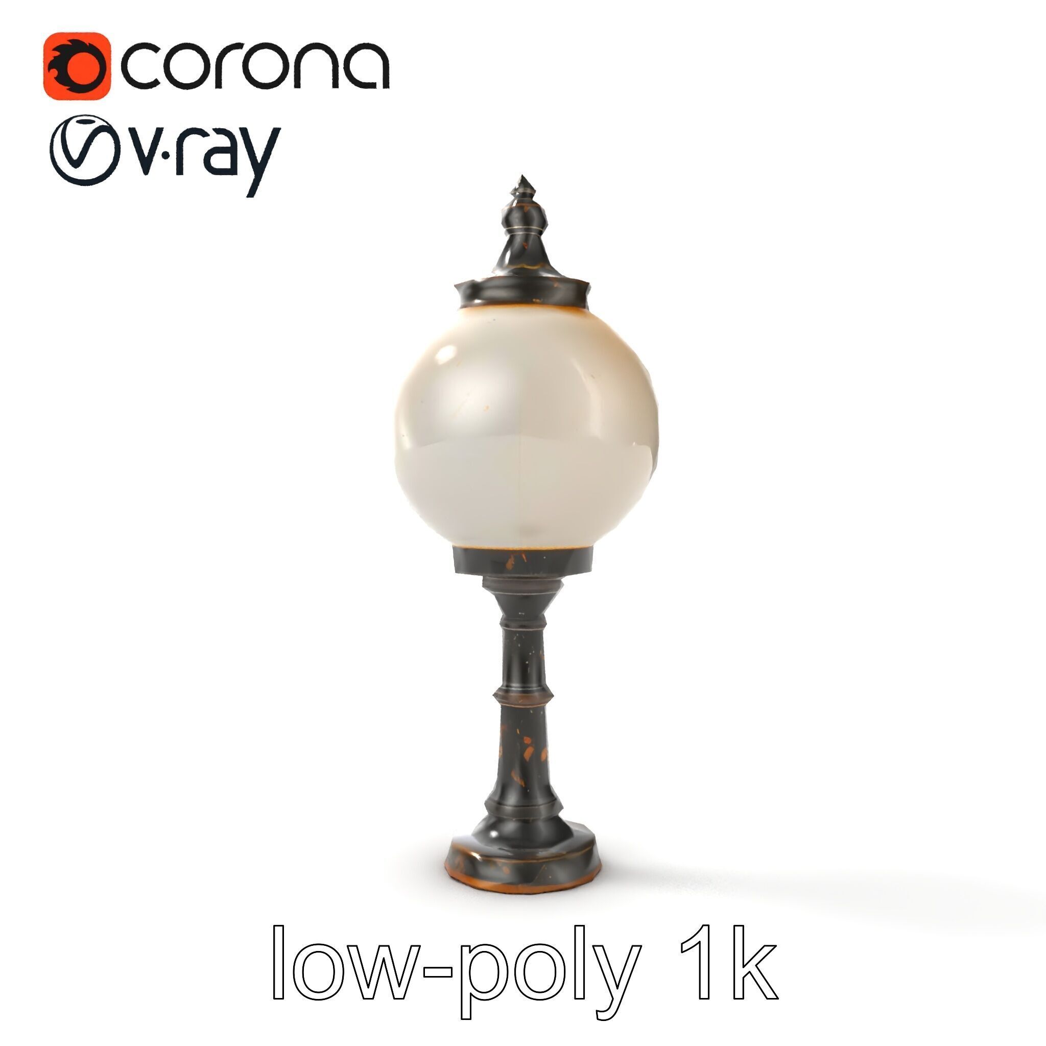 Vintage Street Lamp Globe Short Post model pack Low-poly 3D model_26