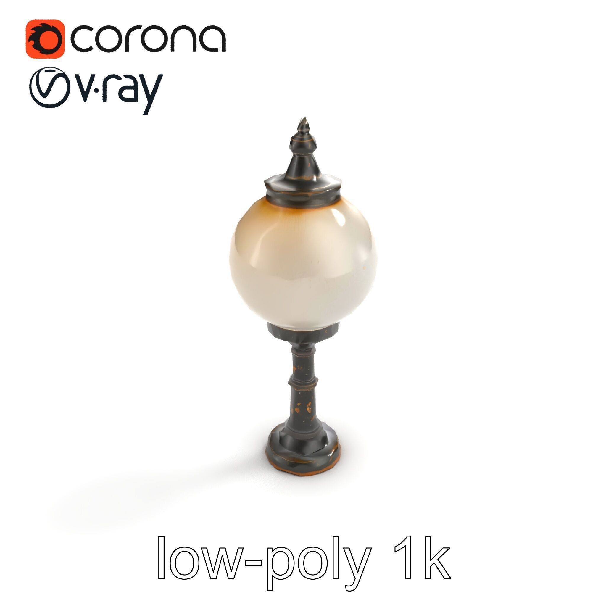 Vintage Street Lamp Globe Short Post model pack Low-poly 3D model_8