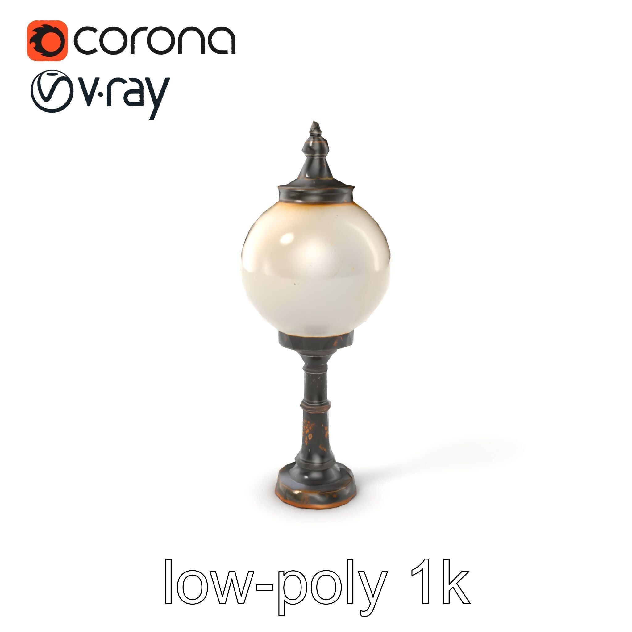Vintage Street Lamp Globe Short Post model pack Low-poly 3D model_4