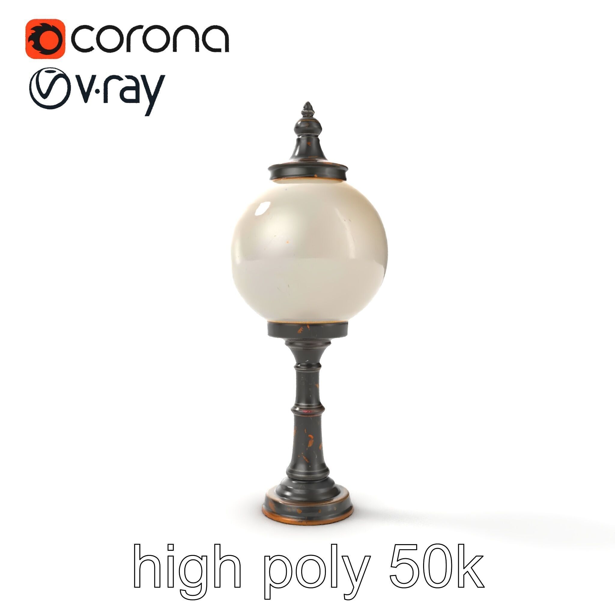 Vintage Street Lamp Globe Short Post model pack Low-poly 3D model_12