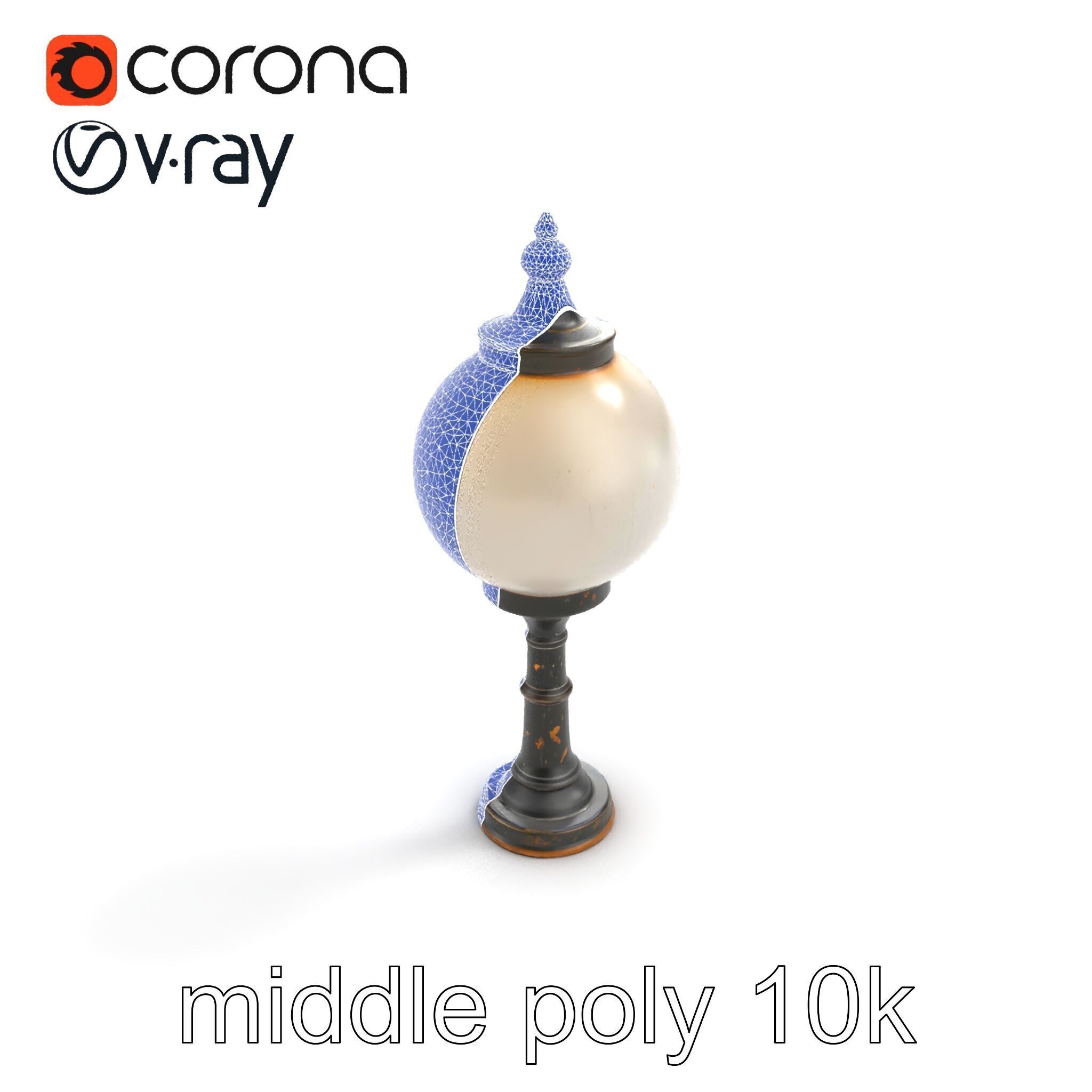 Vintage Street Lamp Globe Short Post model pack Low-poly 3D model_20