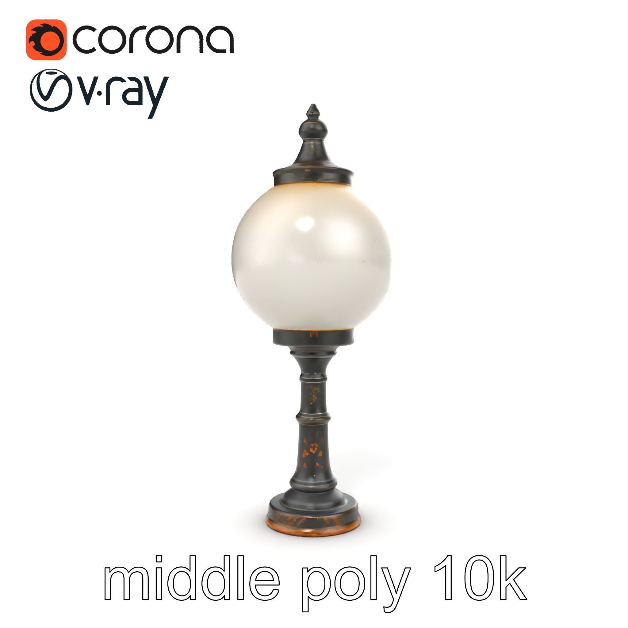 Vintage Street Lamp Globe Short Post model pack Low-poly 3D model_14