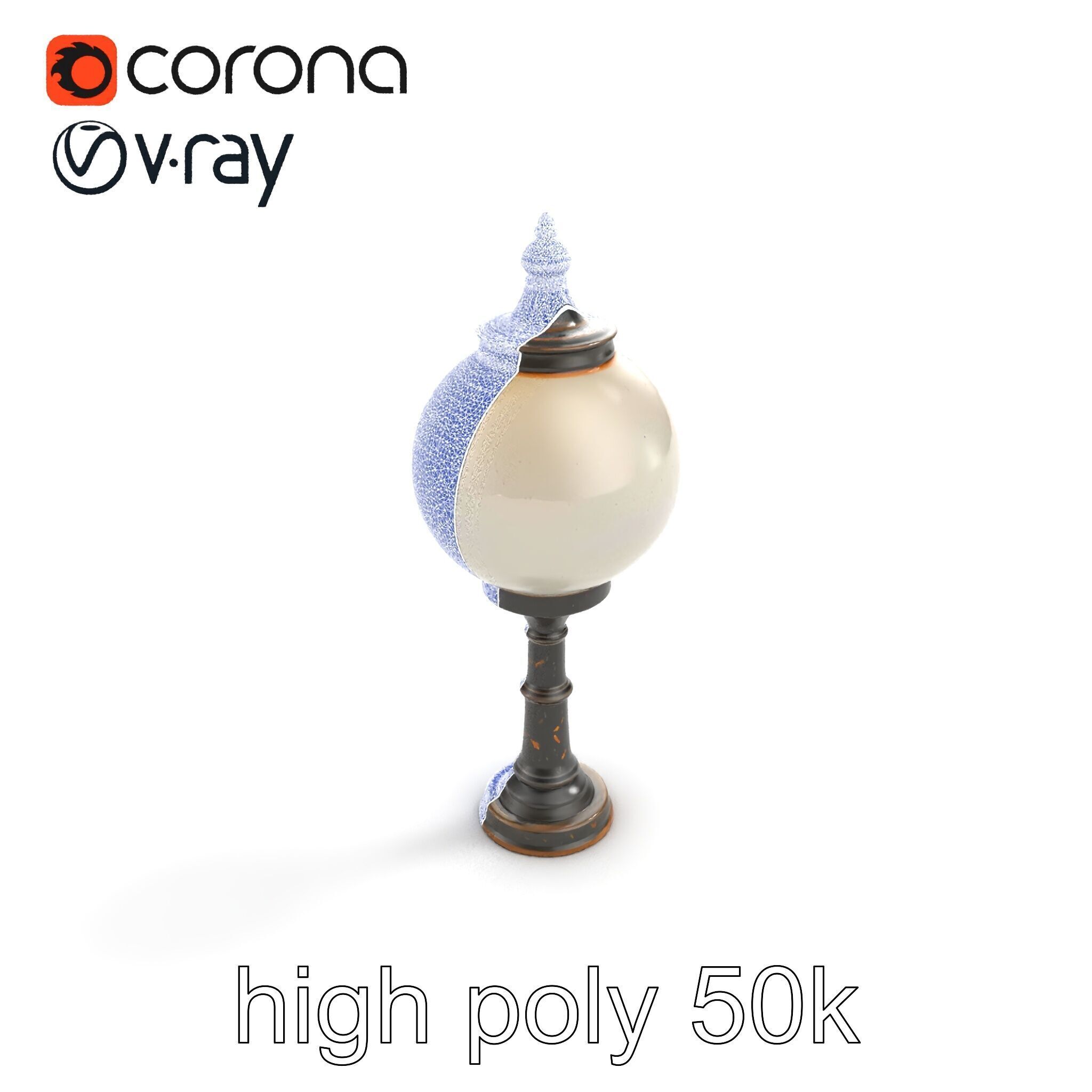 Vintage Street Lamp Globe Short Post model pack Low-poly 3D model_15