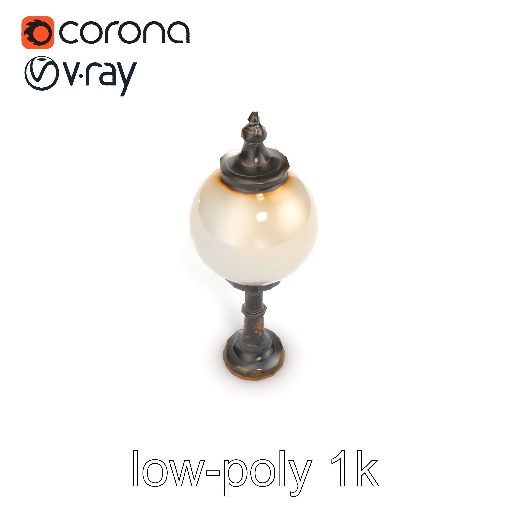 Vintage Street Lamp Globe Short Post model pack Low-poly 3D model_21