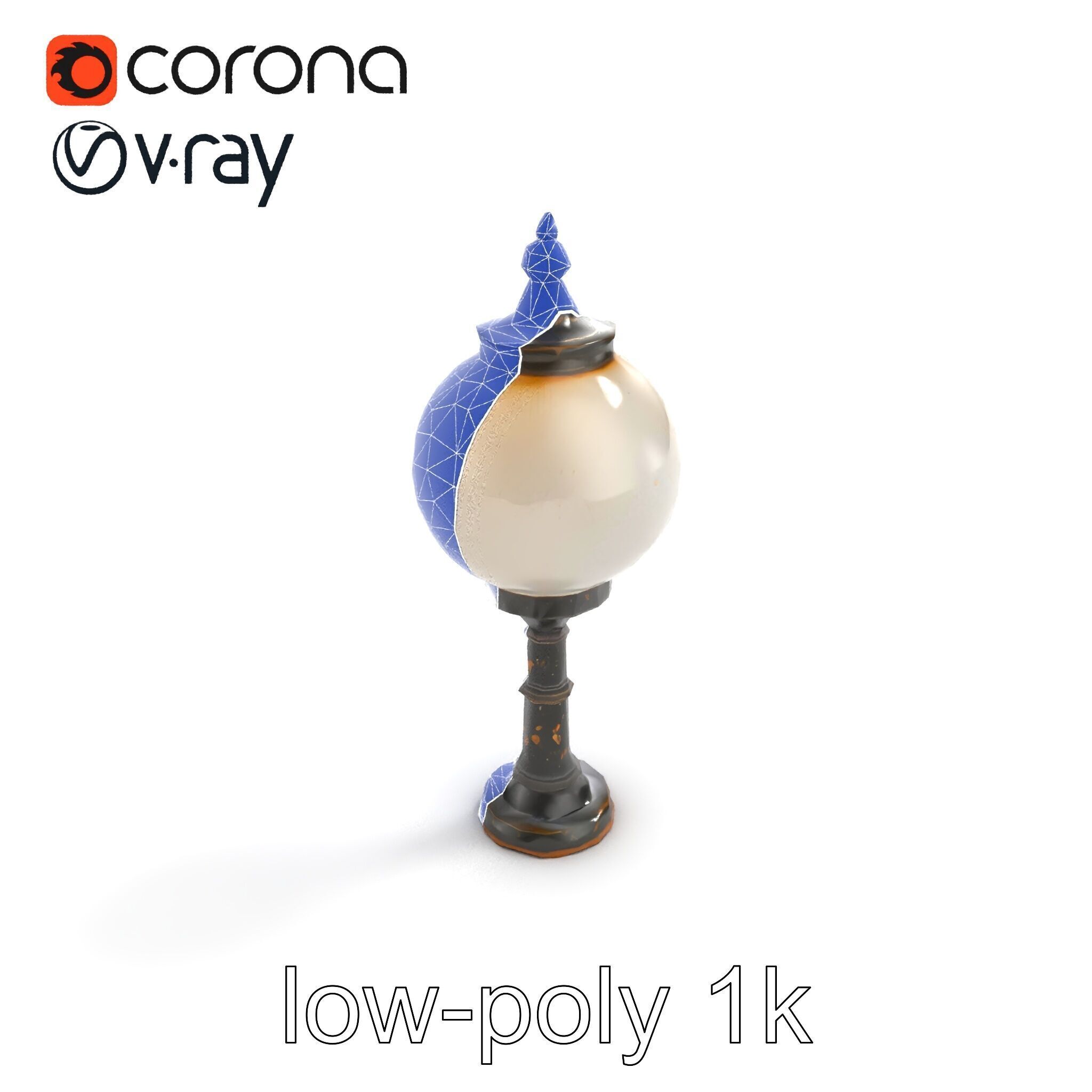 Vintage Street Lamp Globe Short Post model pack Low-poly 3D model_30