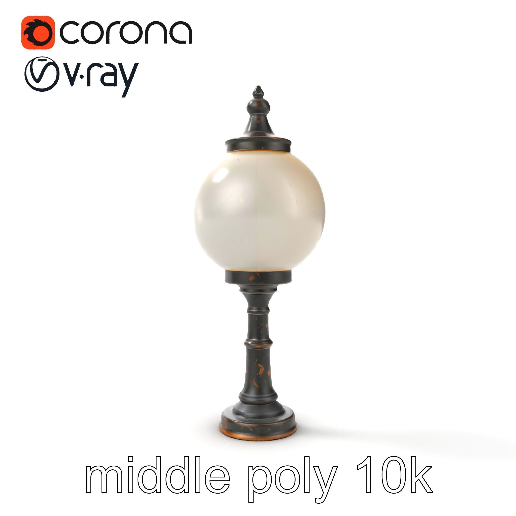Vintage Street Lamp Globe Short Post model pack Low-poly 3D model_11