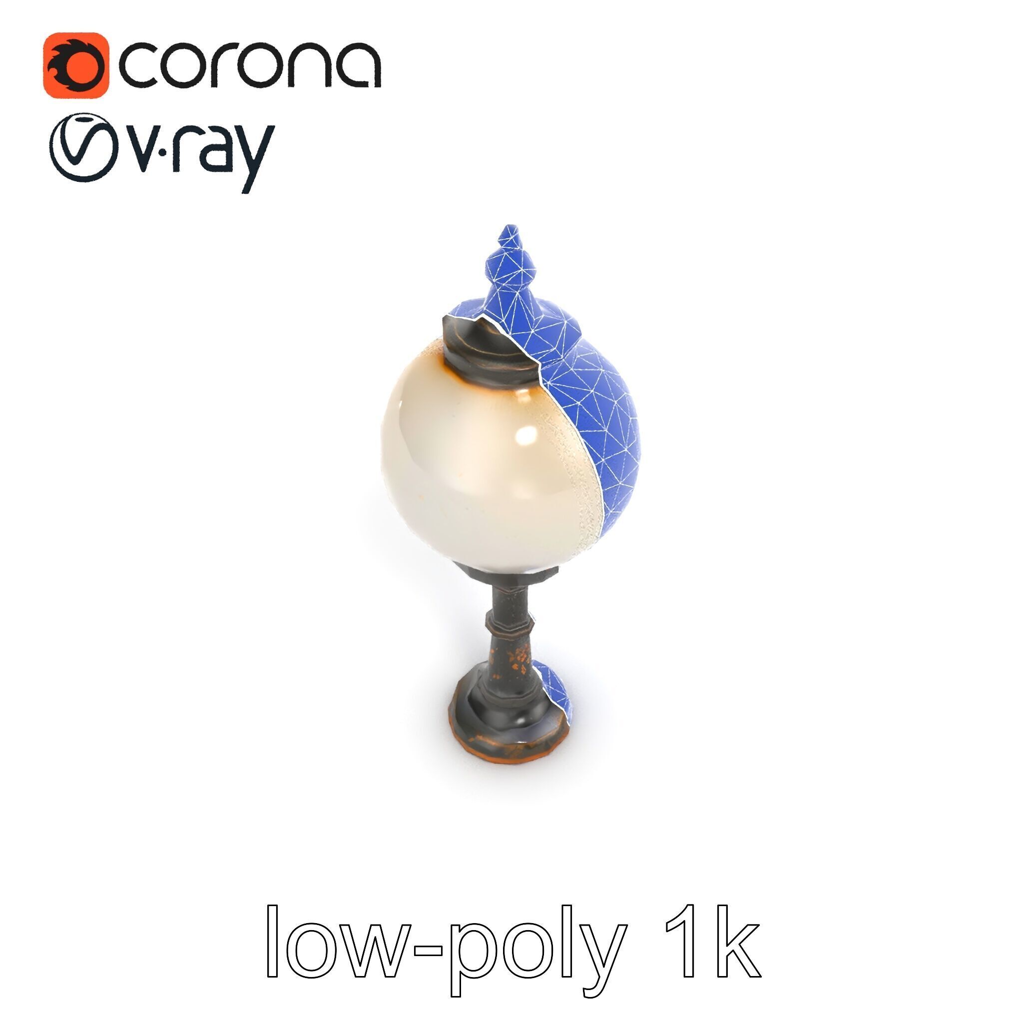 Vintage Street Lamp Globe Short Post model pack Low-poly 3D model_17