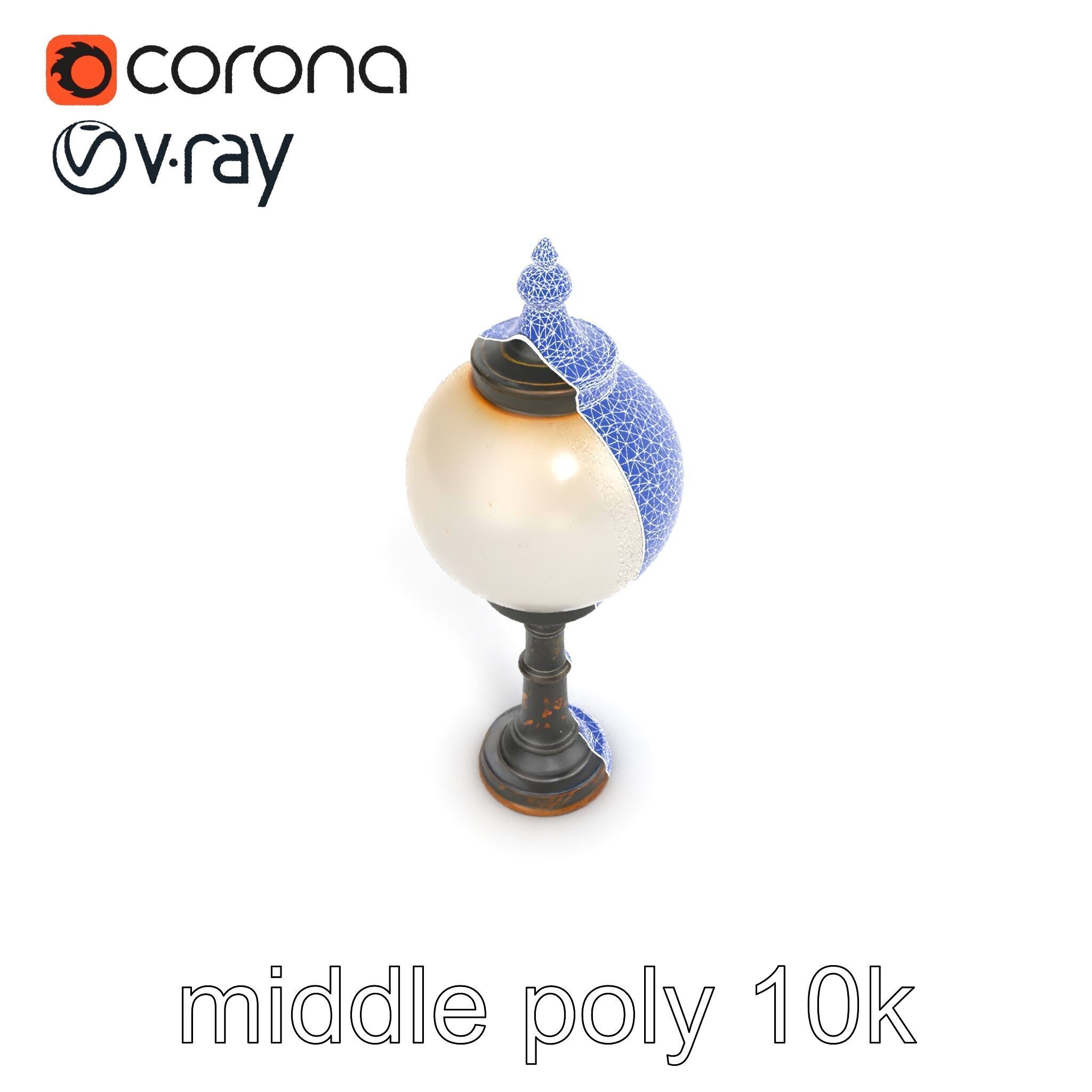 Vintage Street Lamp Globe Short Post model pack Low-poly 3D model_16