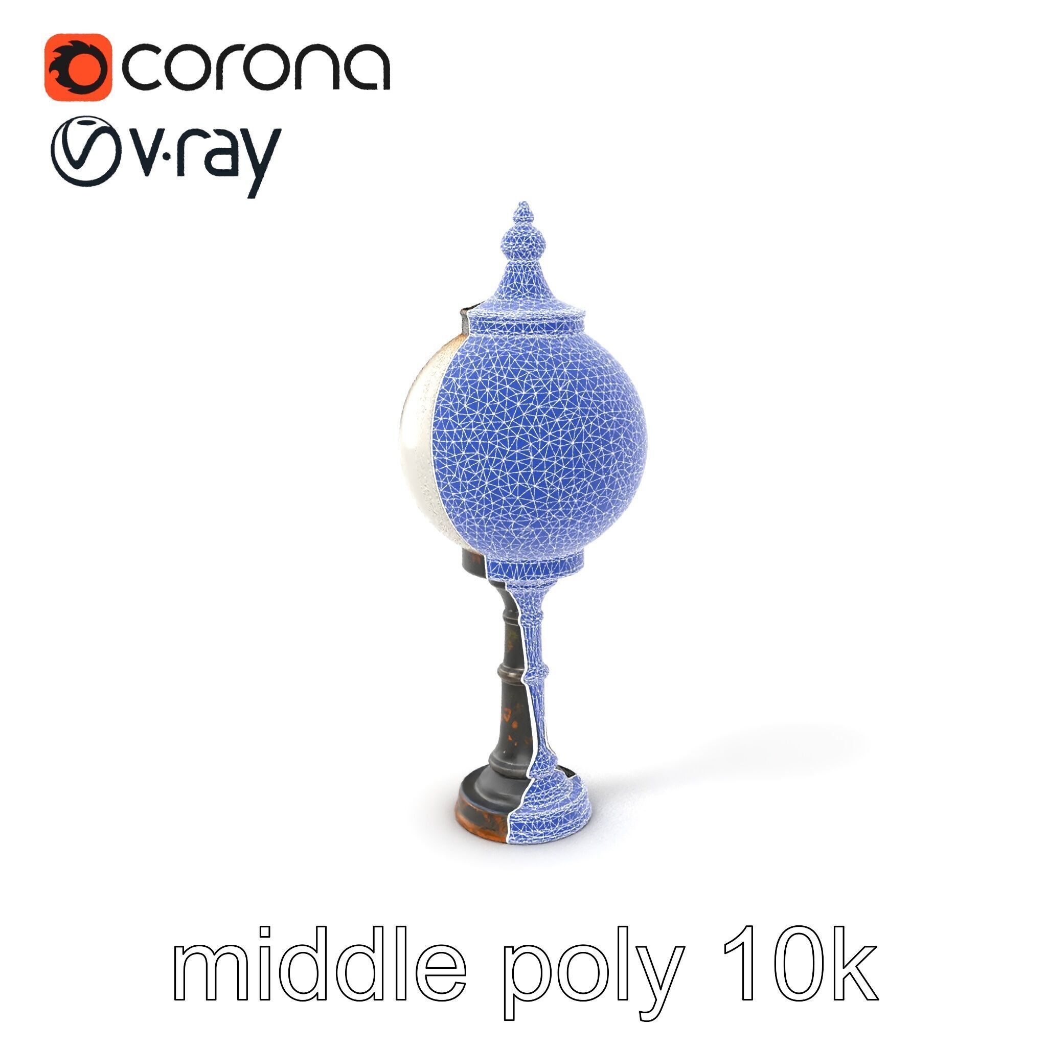 Vintage Street Lamp Globe Short Post model pack Low-poly 3D model_5