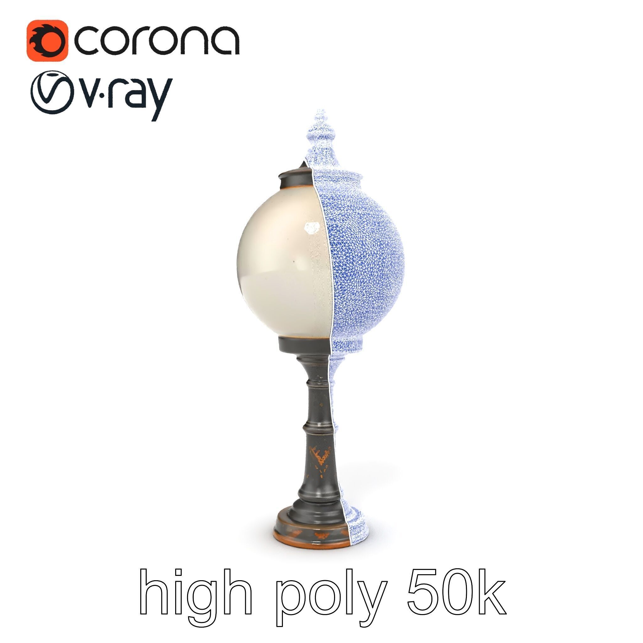 Vintage Street Lamp Globe Short Post model pack Low-poly 3D model_19