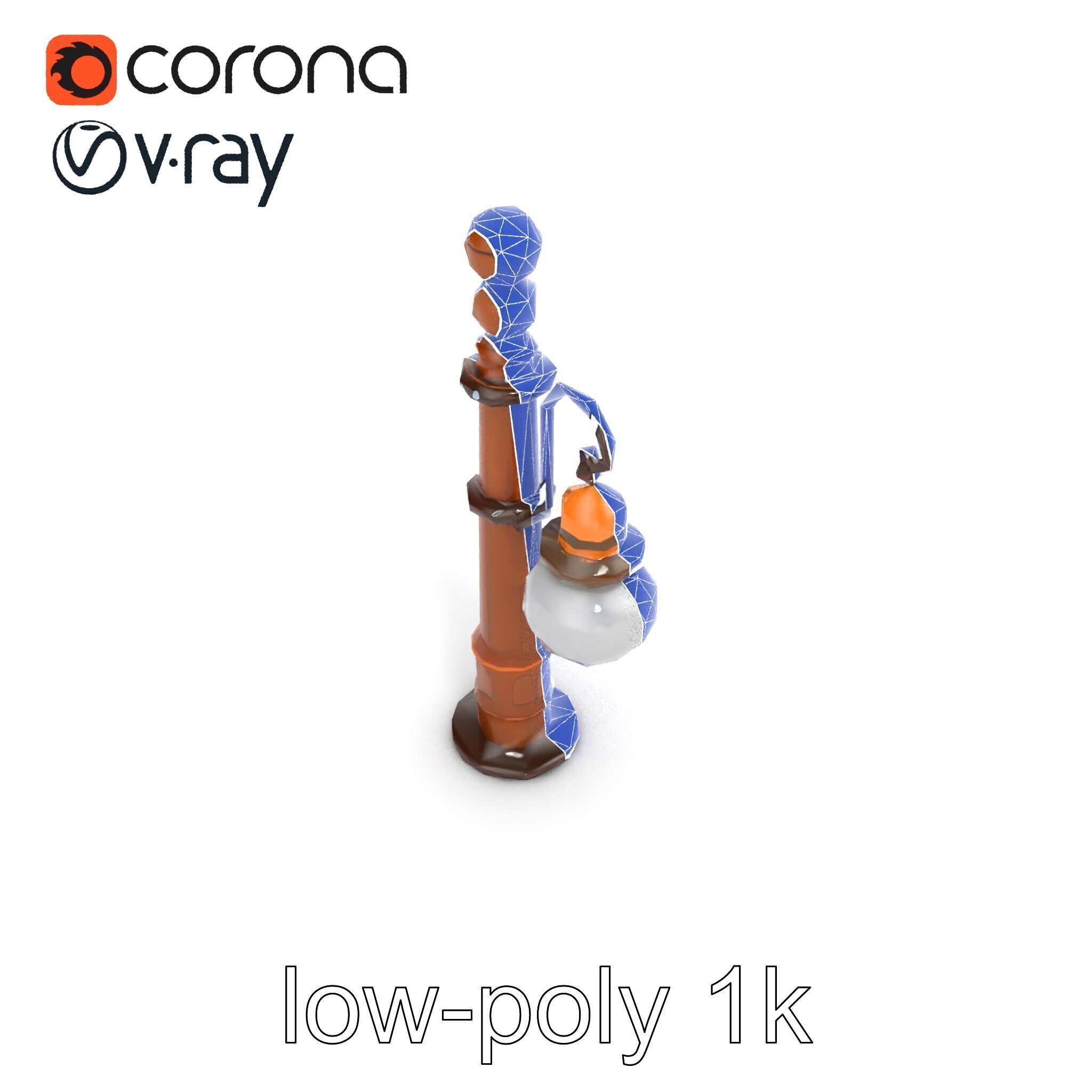 Early 20th-Century Lamppost Wooden Pillar Model Pack Low-poly 3D model_45