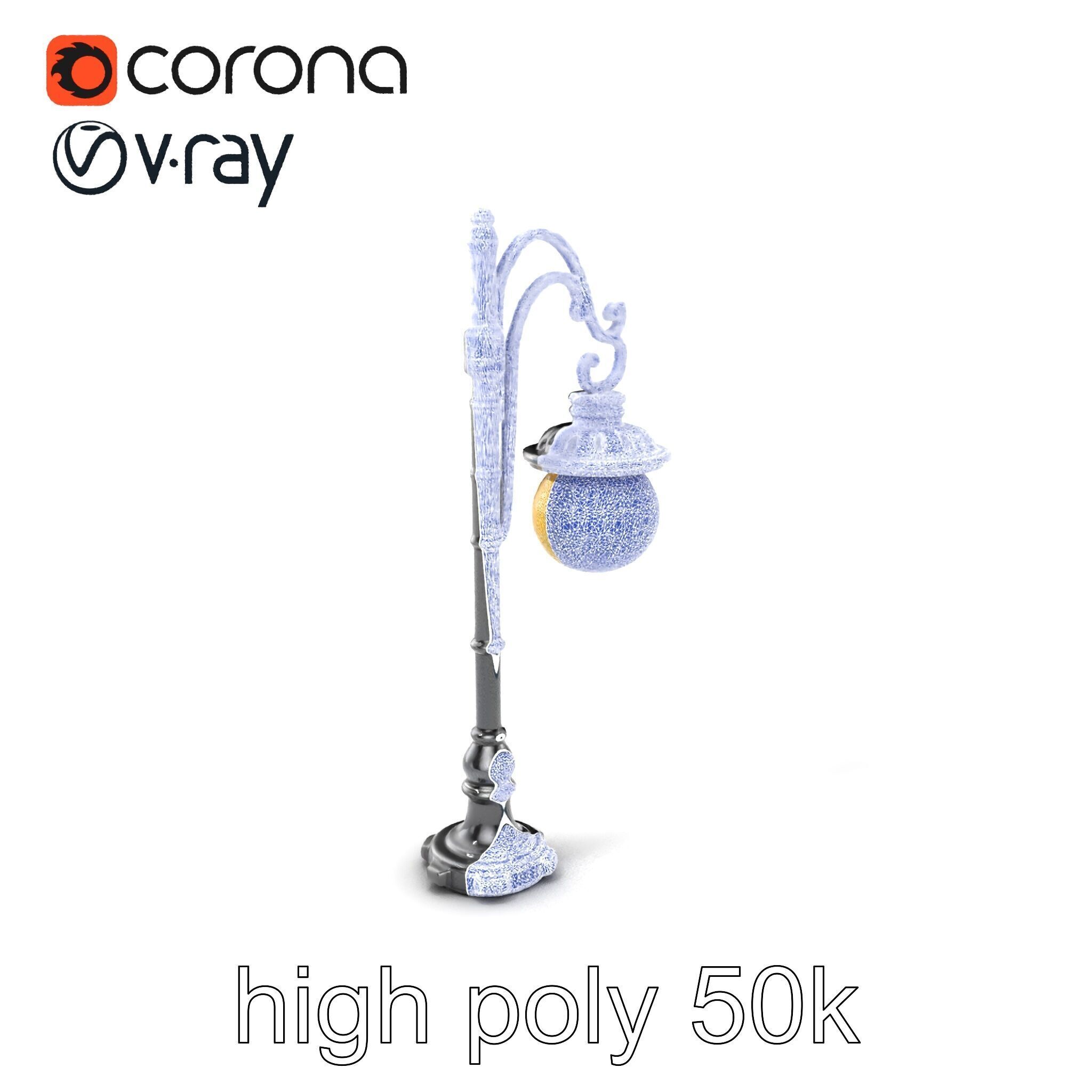 Early 20th-Century Lamppost Wooden Pillar Model Pack Low-poly 3D model_2