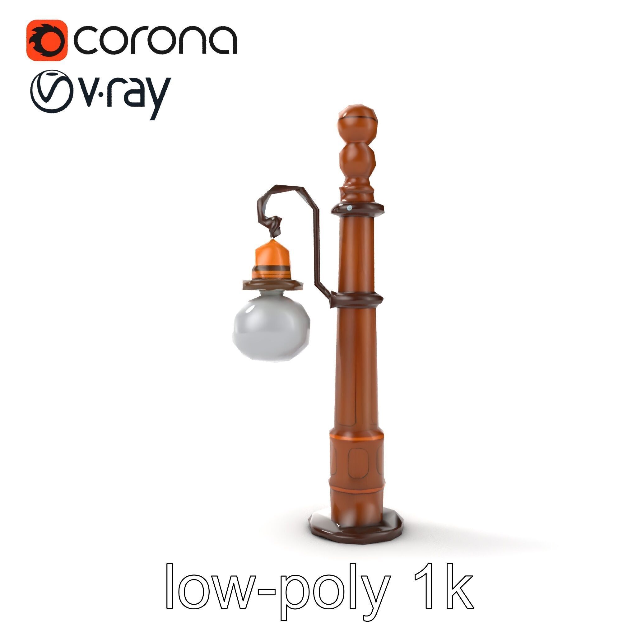 Early 20th-Century Lamppost Wooden Pillar Model Pack Low-poly 3D model_46
