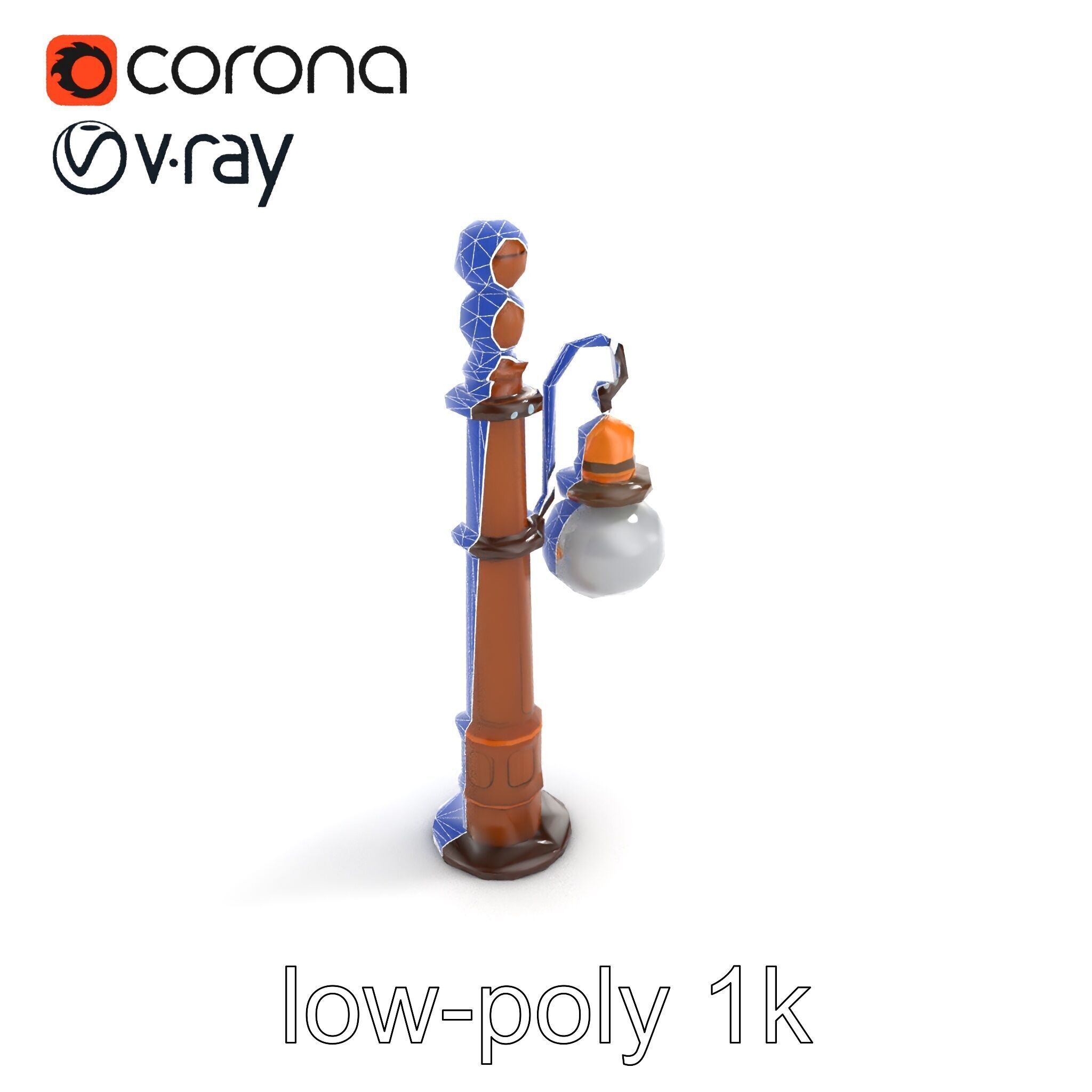 Early 20th-Century Lamppost Wooden Pillar Model Pack Low-poly 3D model_63
