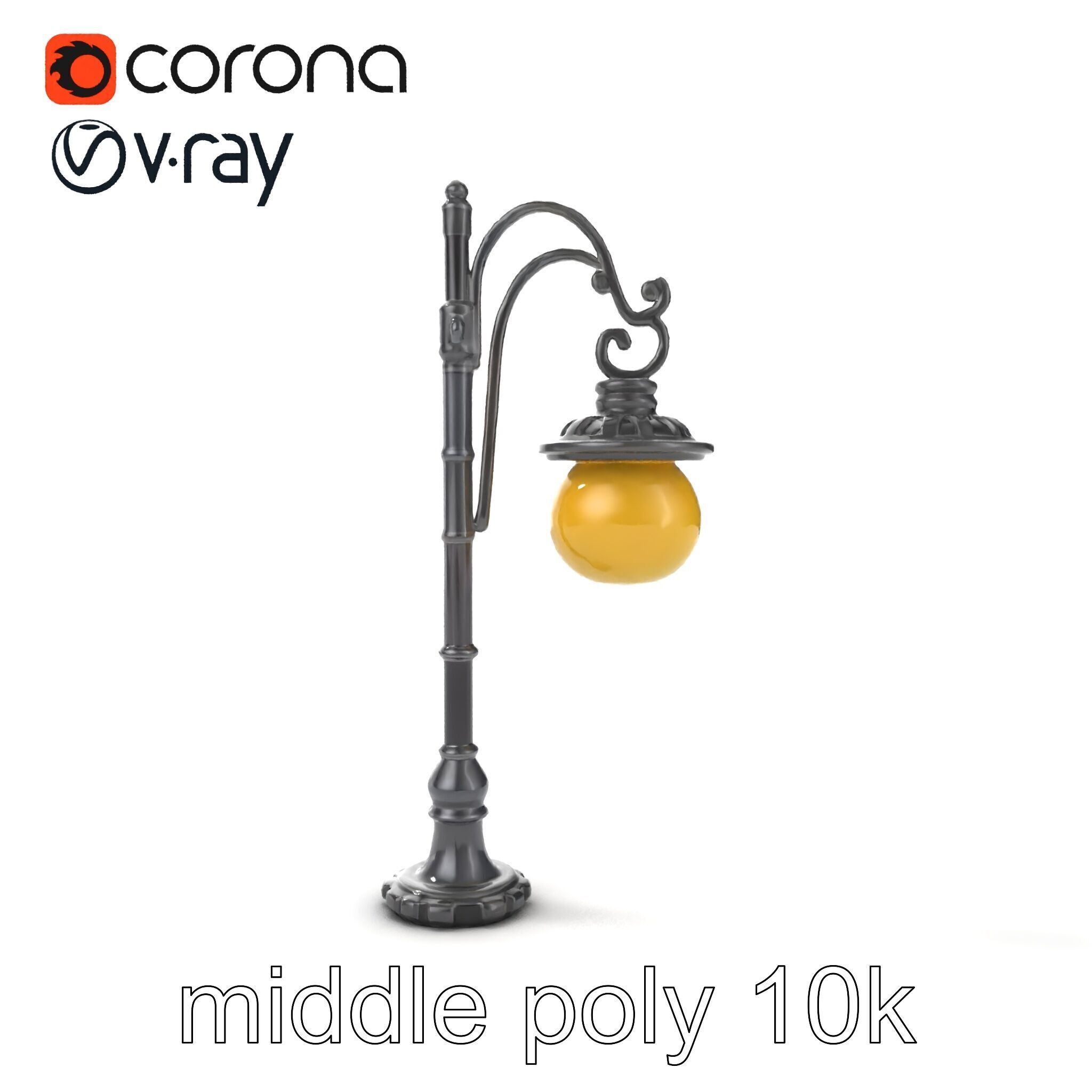 Early 20th-Century Lamppost Wooden Pillar Model Pack Low-poly 3D model_12