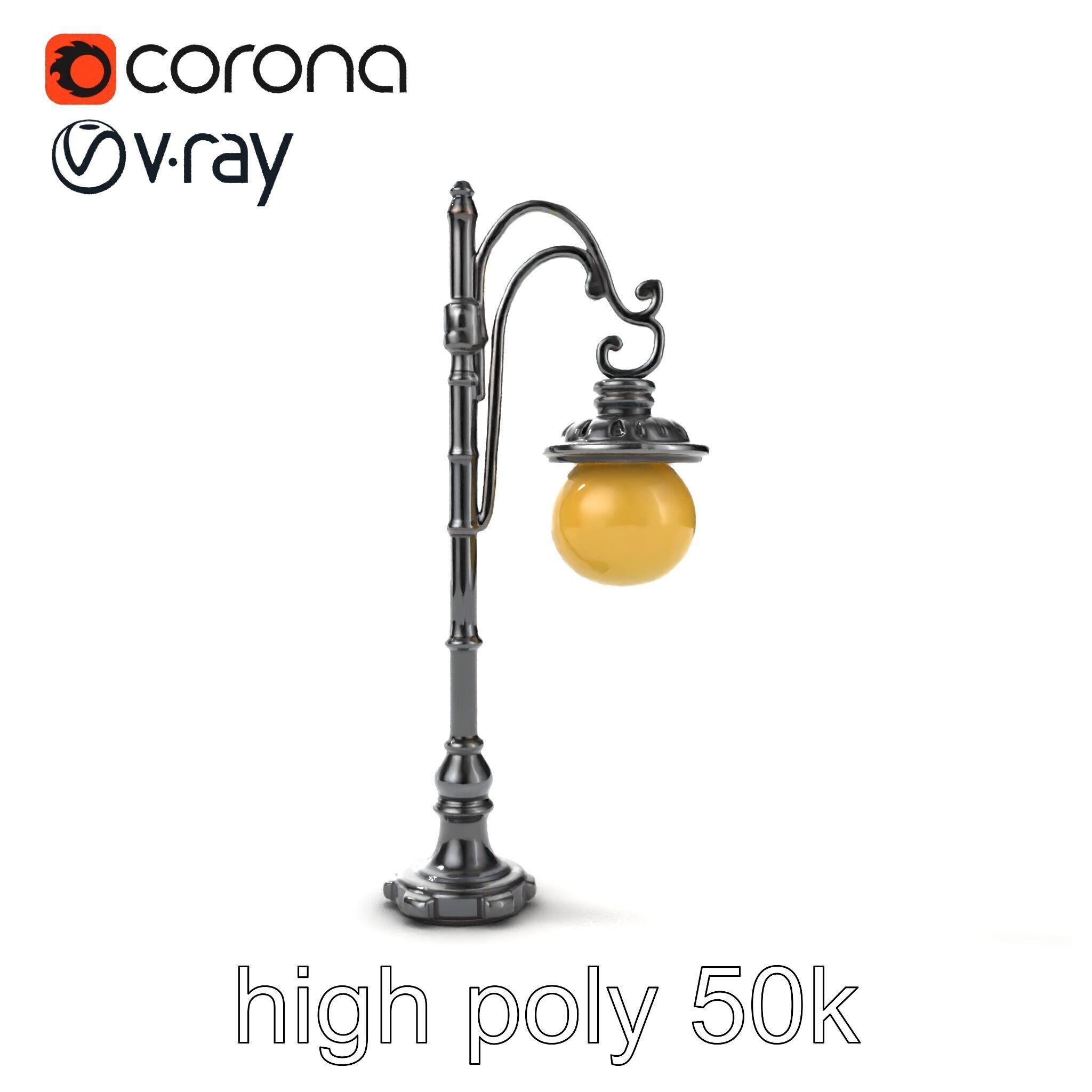 Early 20th-Century Lamppost Wooden Pillar Model Pack Low-poly 3D model_22