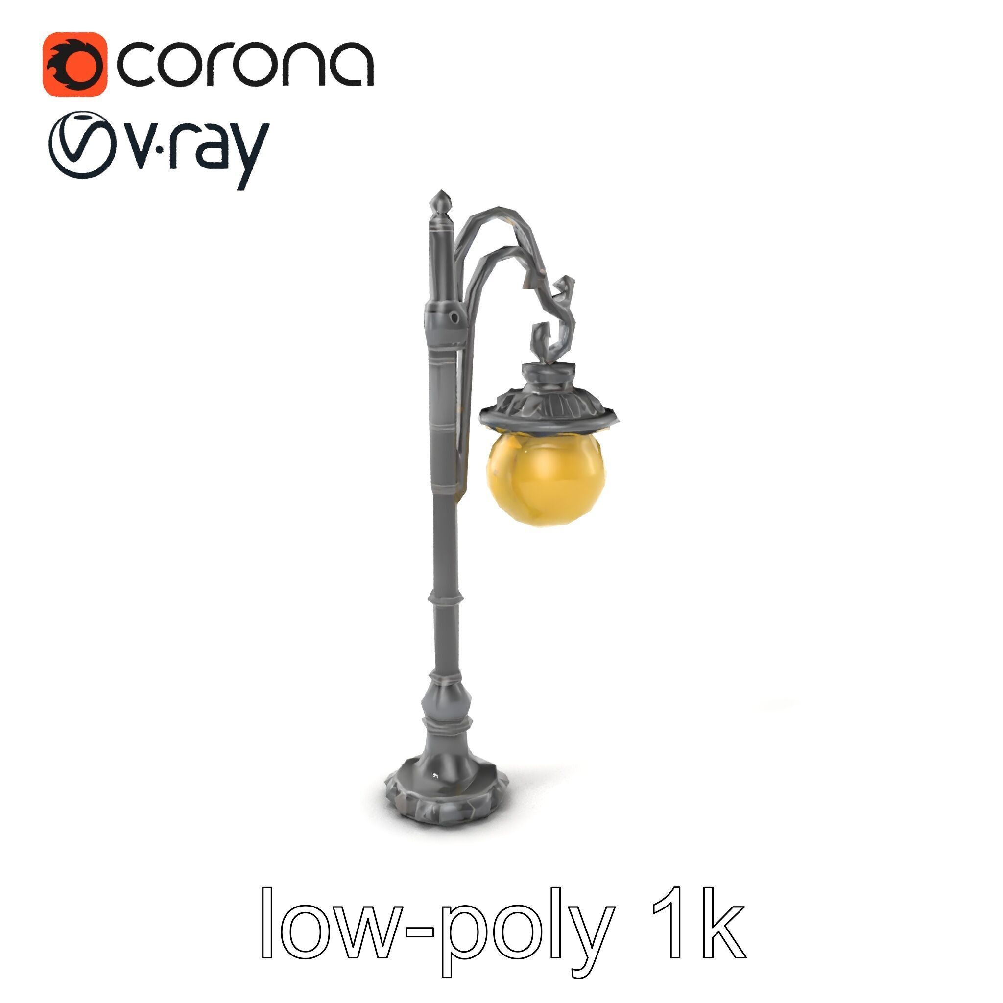Early 20th-Century Lamppost Wooden Pillar Model Pack Low-poly 3D model_5