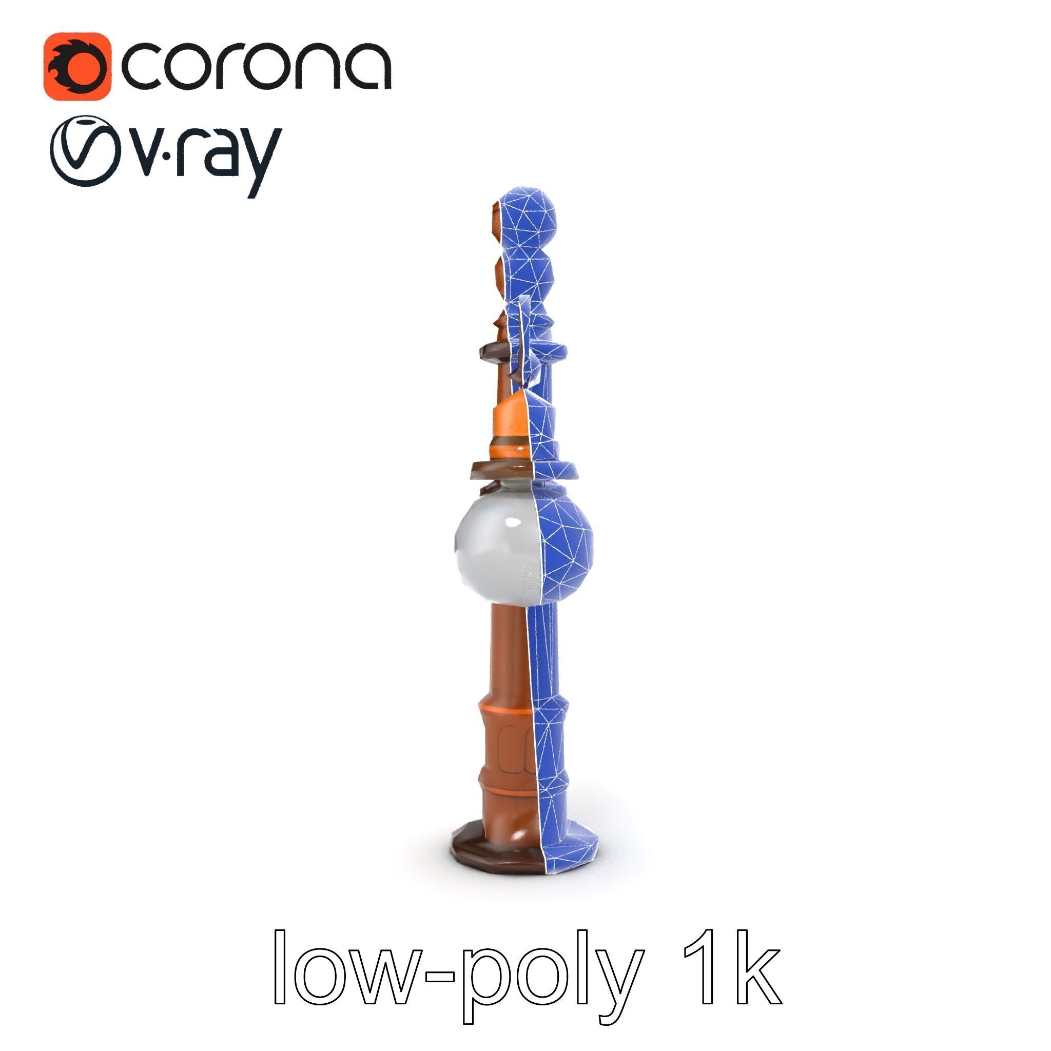 Early 20th-Century Lamppost Wooden Pillar Model Pack Low-poly 3D model_61