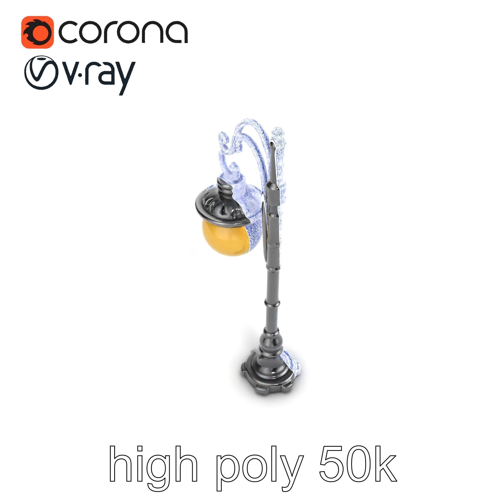 Early 20th-Century Lamppost Wooden Pillar Model Pack Low-poly 3D model_11