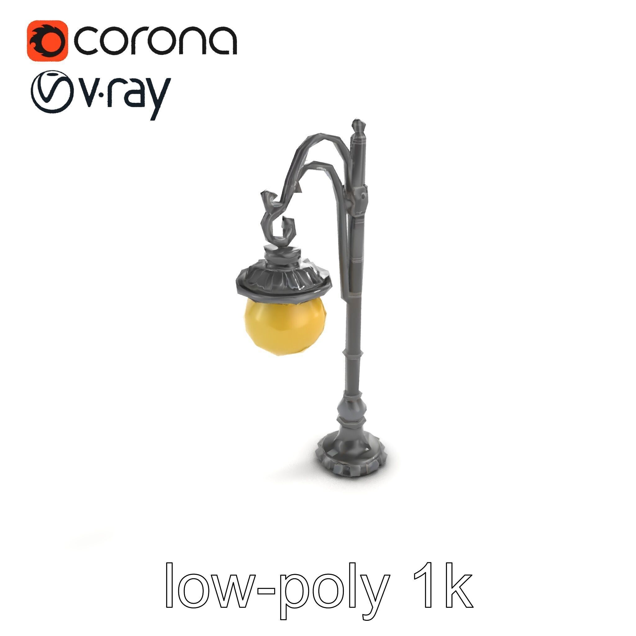 Early 20th-Century Lamppost Wooden Pillar Model Pack Low-poly 3D model_9