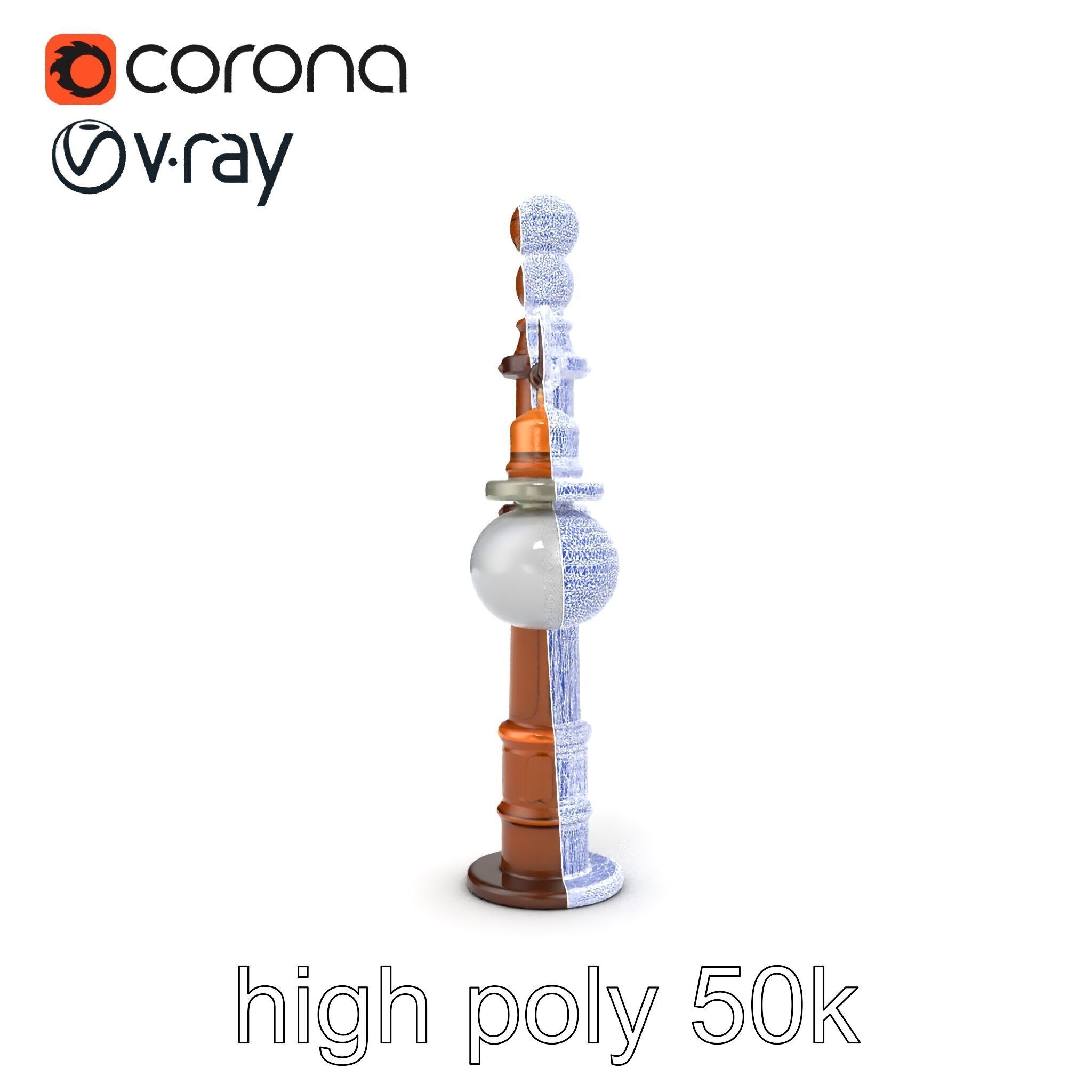 Early 20th-Century Lamppost Wooden Pillar Model Pack Low-poly 3D model_60