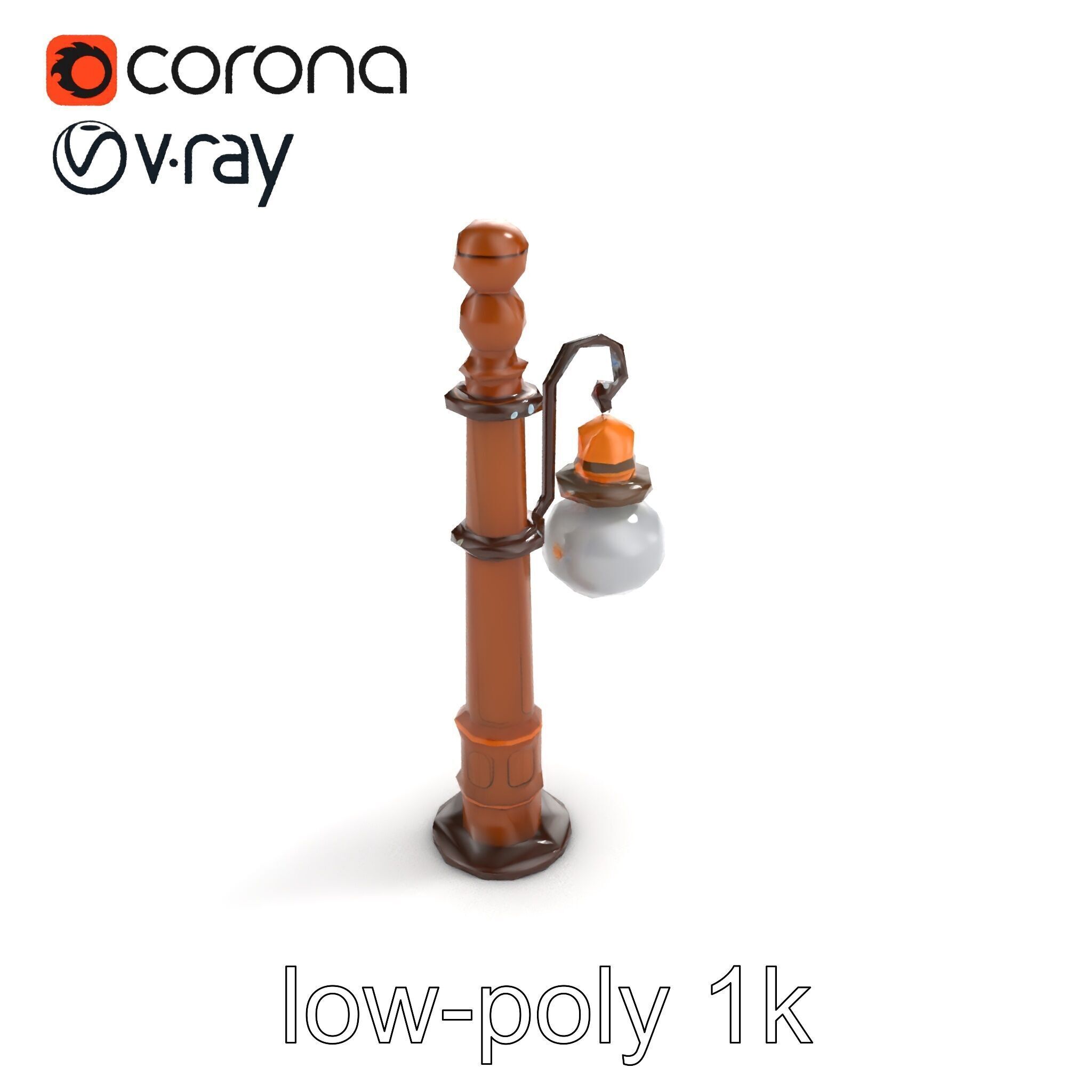 Early 20th-Century Lamppost Wooden Pillar Model Pack Low-poly 3D model_40