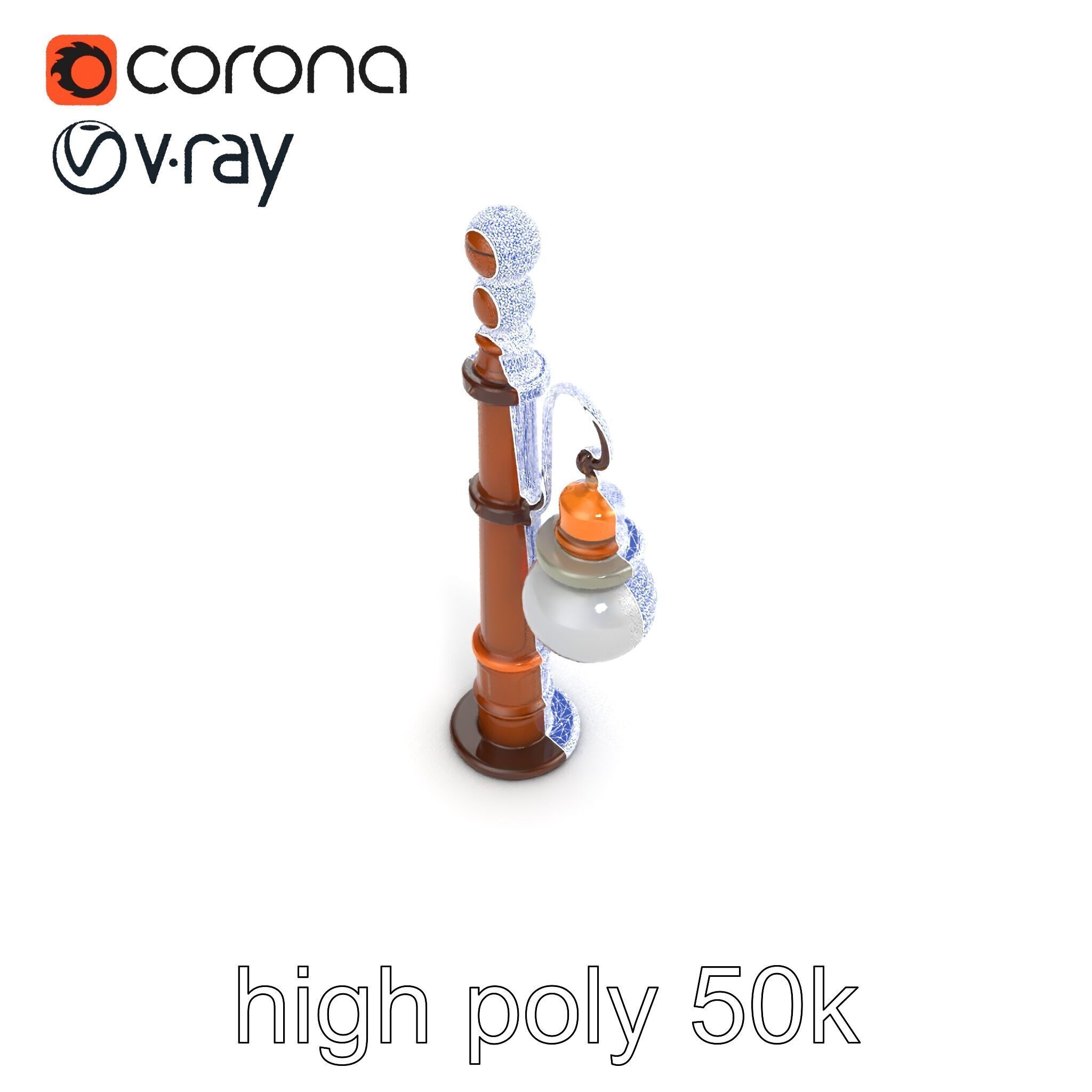 Early 20th-Century Lamppost Wooden Pillar Model Pack Low-poly 3D model_55