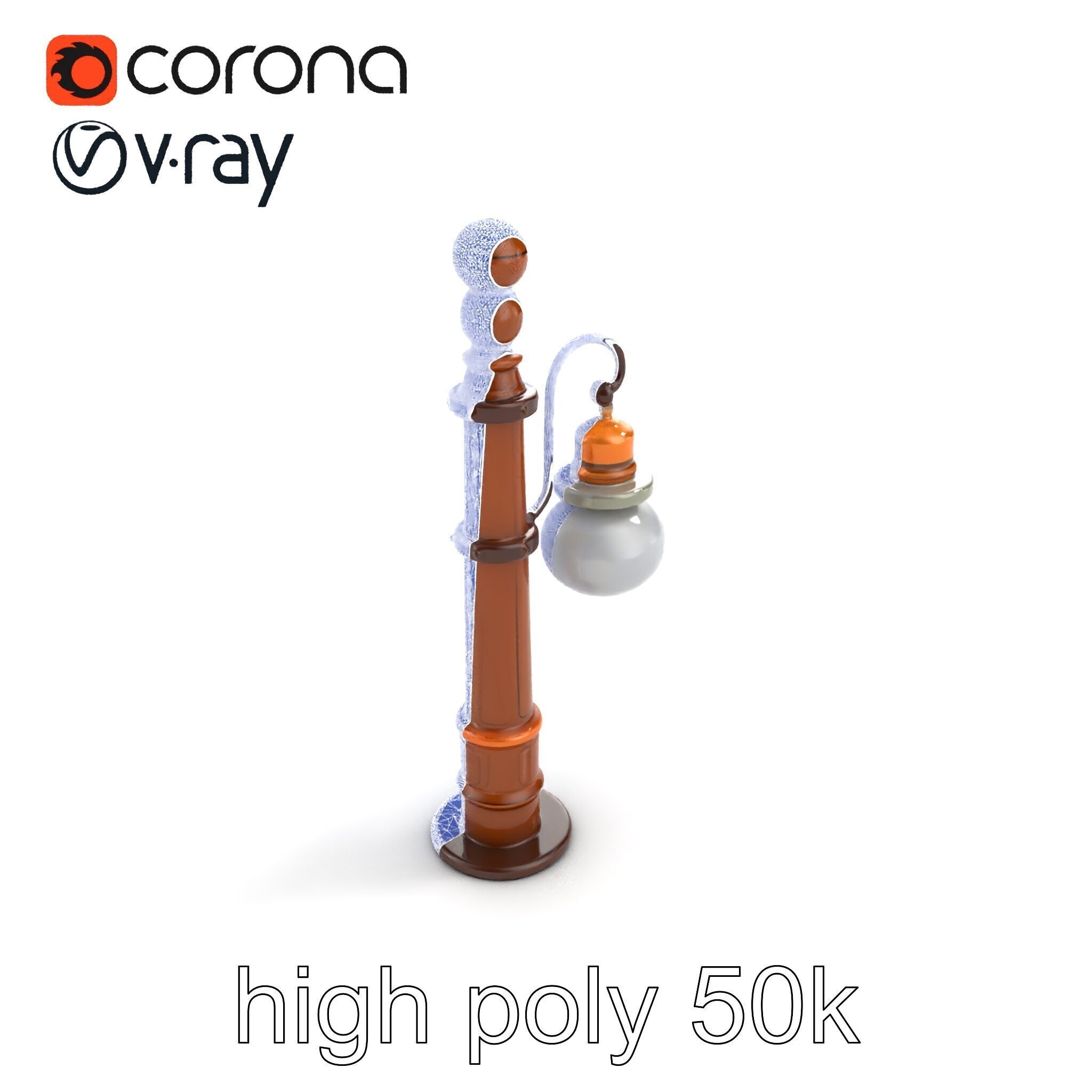 Early 20th-Century Lamppost Wooden Pillar Model Pack Low-poly 3D model_48