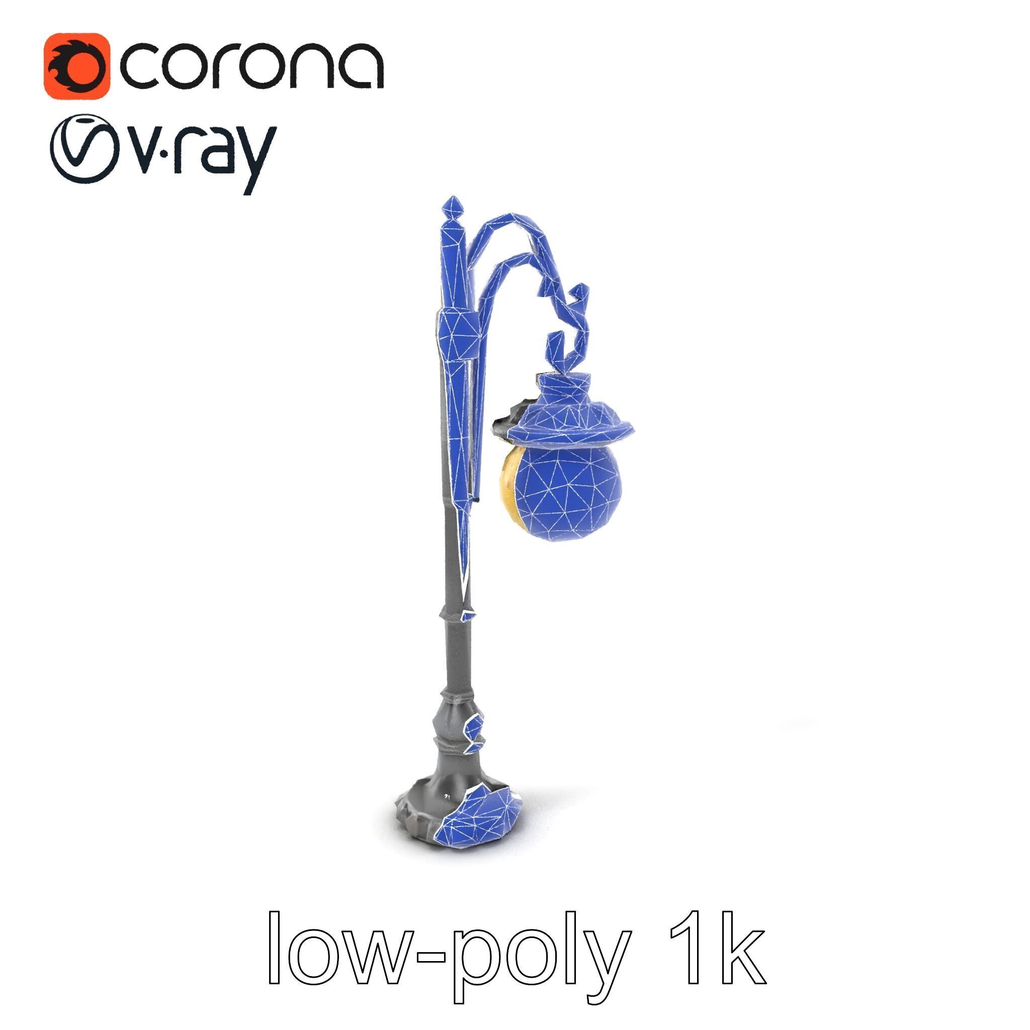 Early 20th-Century Lamppost Wooden Pillar Model Pack Low-poly 3D model_7