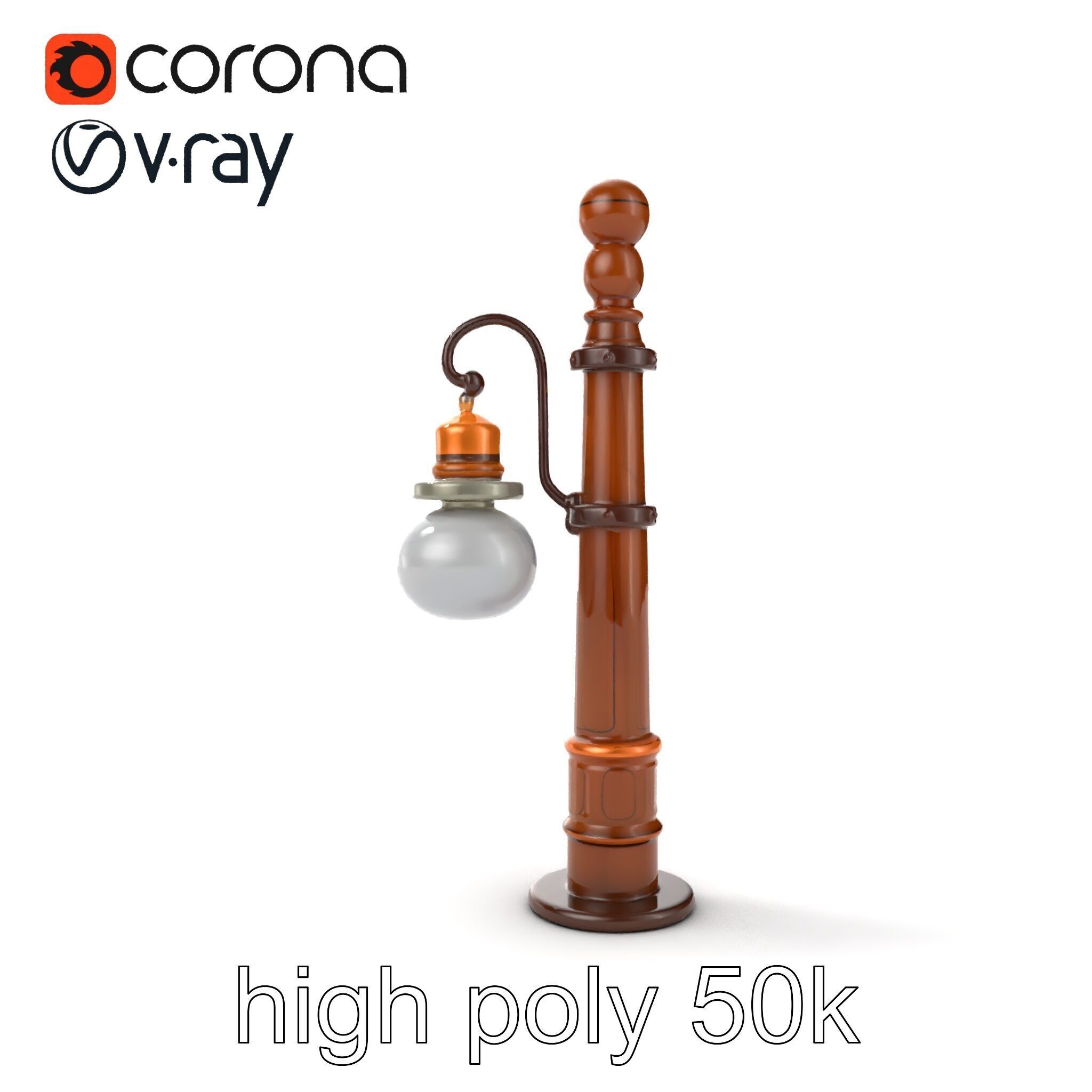 Early 20th-Century Lamppost Wooden Pillar Model Pack Low-poly 3D model_43