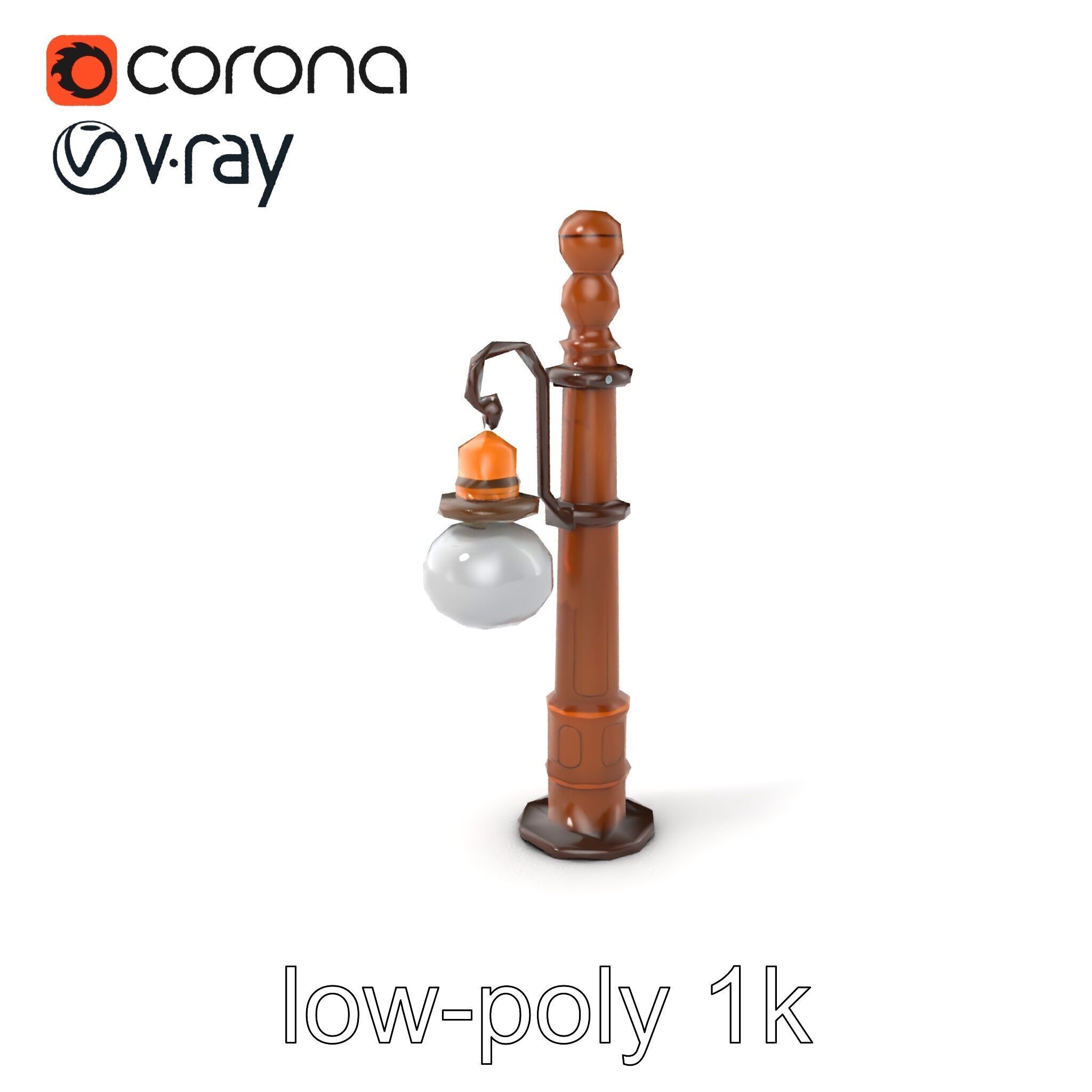 Early 20th-Century Lamppost Wooden Pillar Model Pack Low-poly 3D model_36