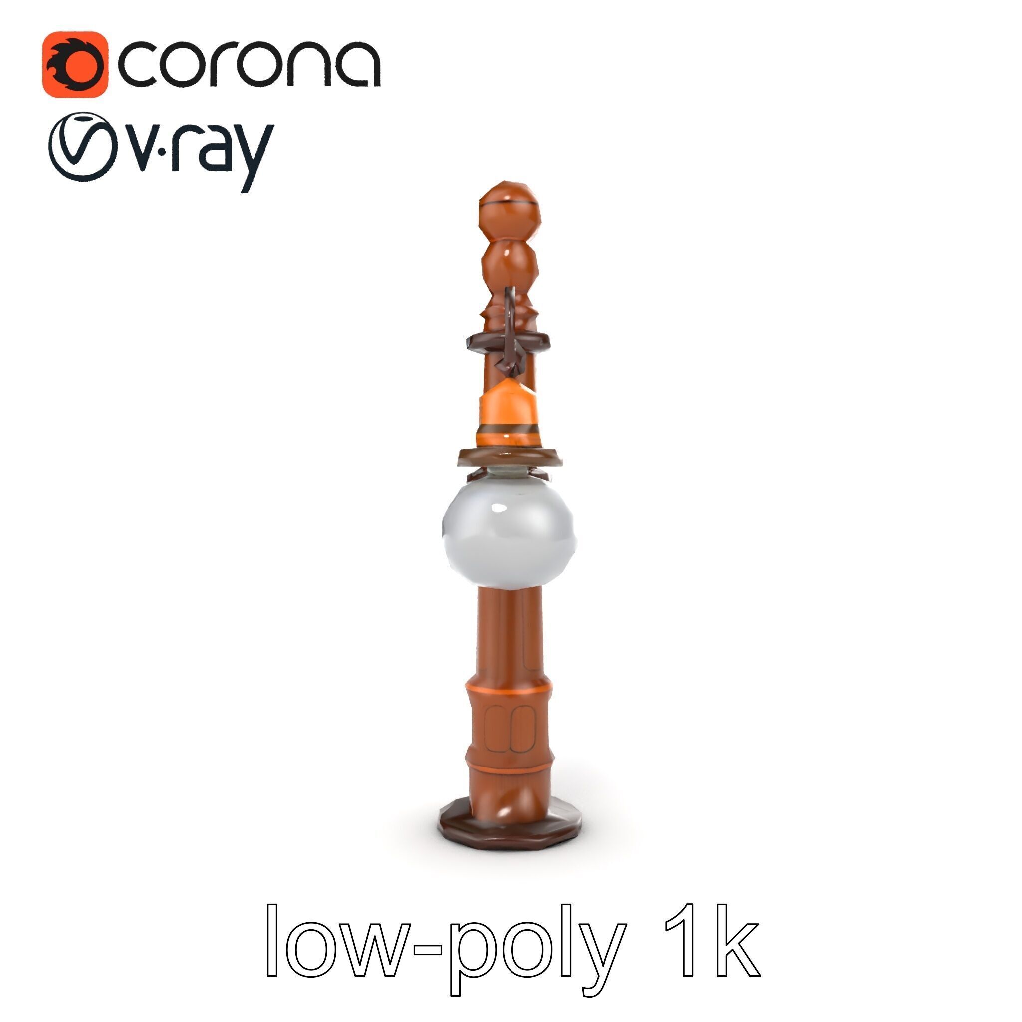 Early 20th-Century Lamppost Wooden Pillar Model Pack Low-poly 3D model_49