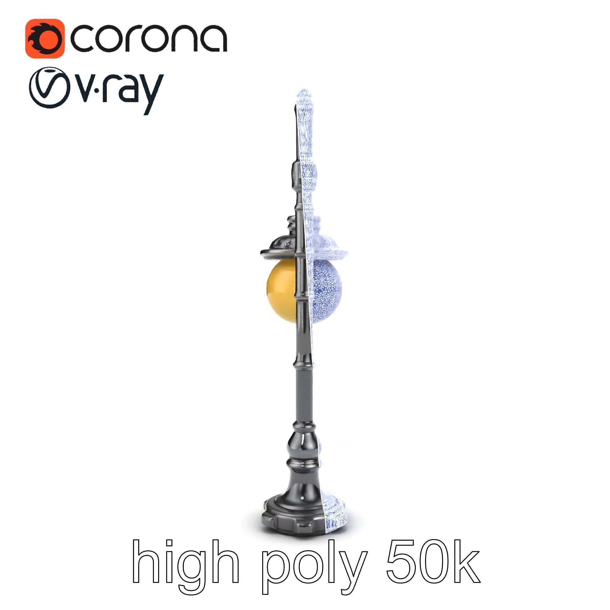 Early 20th-Century Lamppost Wooden Pillar Model Pack Low-poly 3D model_13