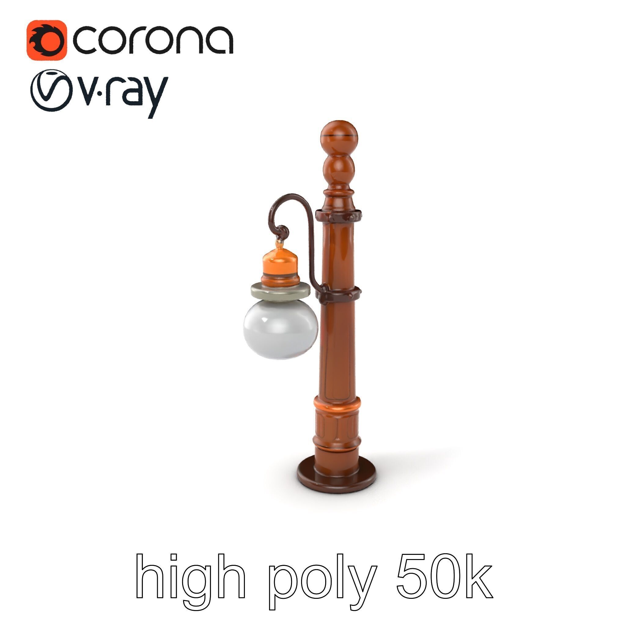 Early 20th-Century Lamppost Wooden Pillar Model Pack Low-poly 3D model_33