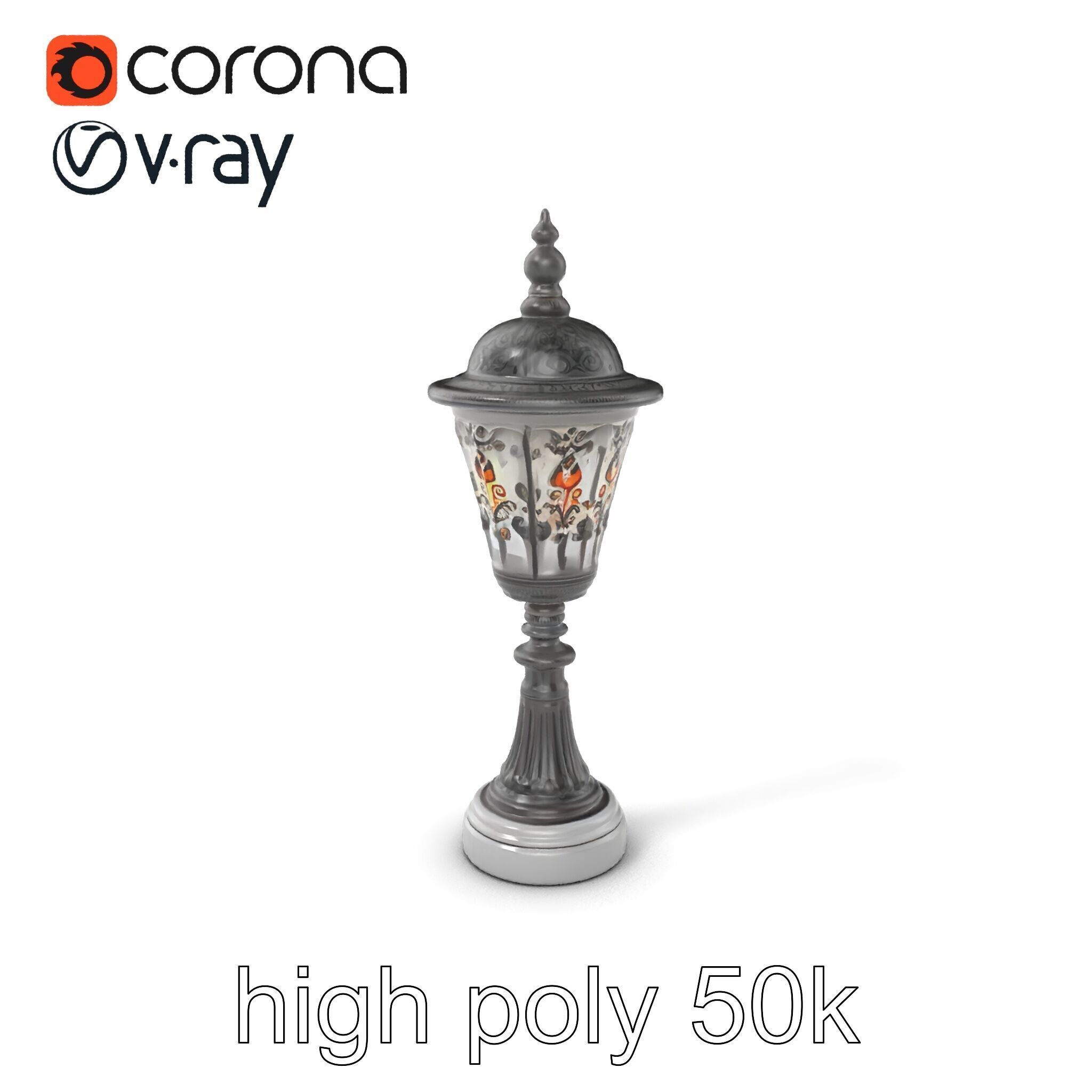 Victorian Lantern Post with Engraved Glass model pack Low-poly 3D model_2