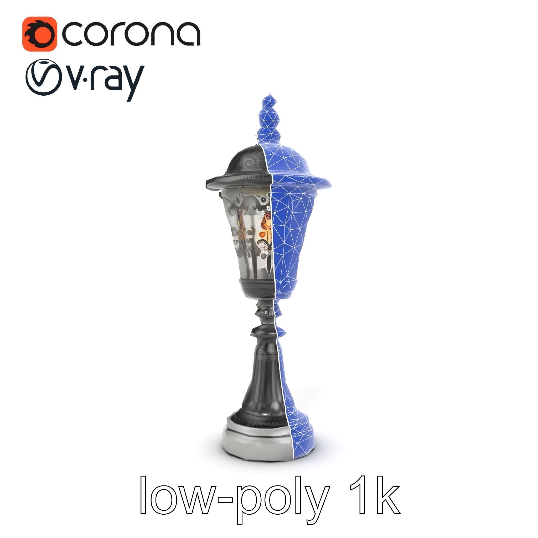 Victorian Lantern Post with Engraved Glass model pack Low-poly 3D model_26