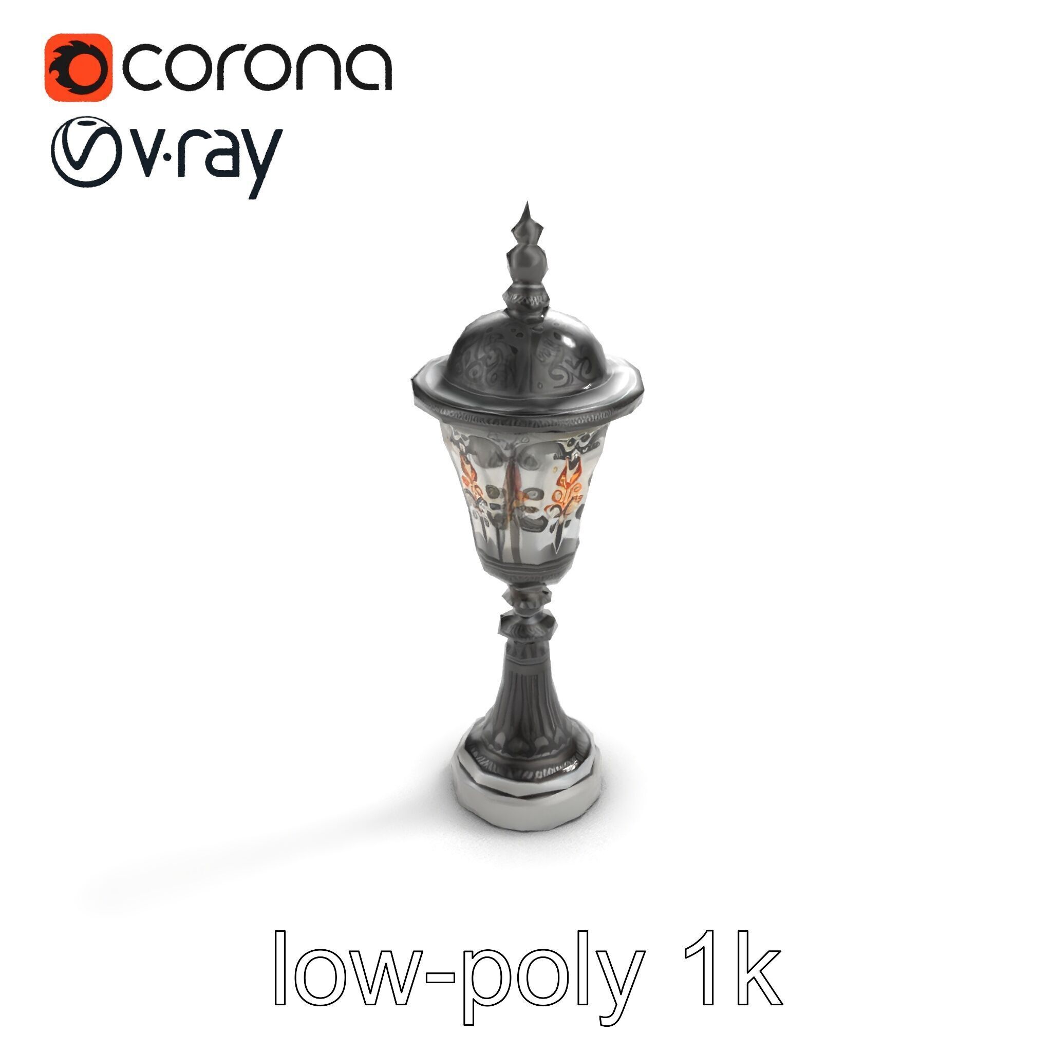 Victorian Lantern Post with Engraved Glass model pack Low-poly 3D model_9