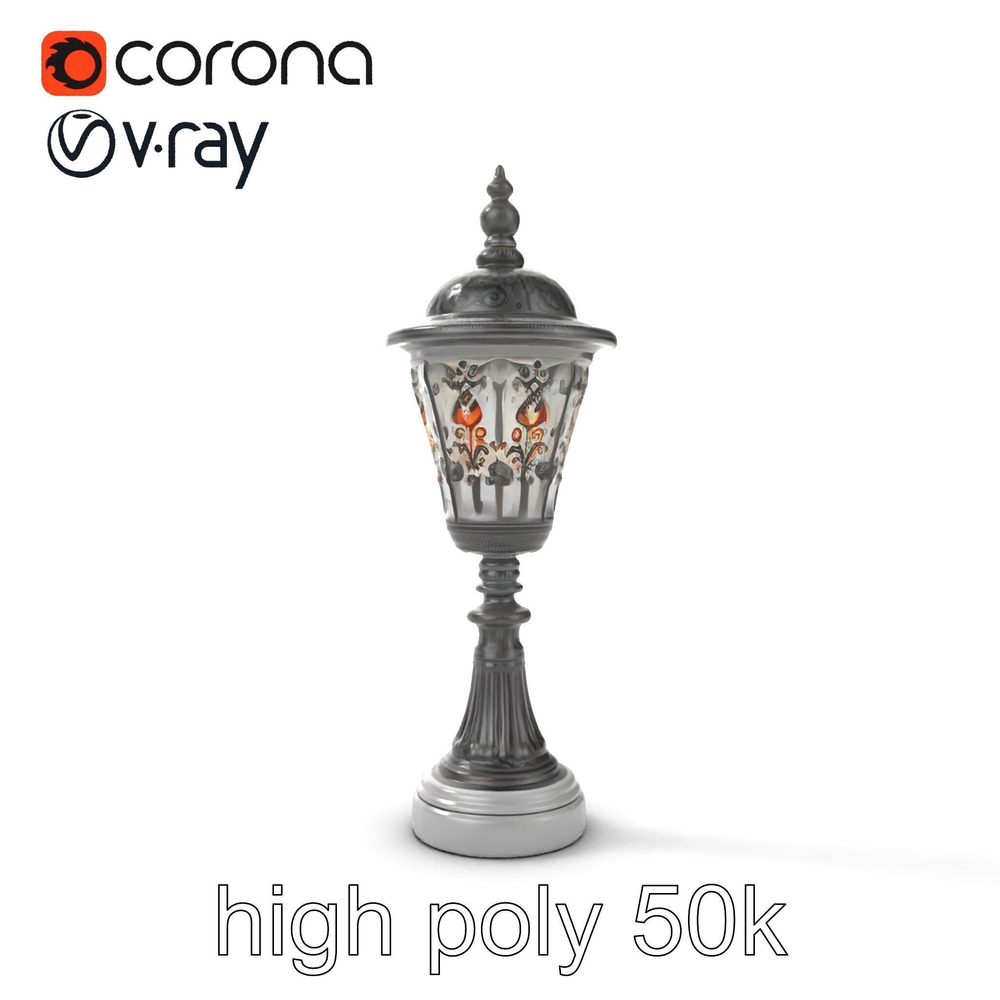 Victorian Lantern Post with Engraved Glass model pack Low-poly 3D model_32