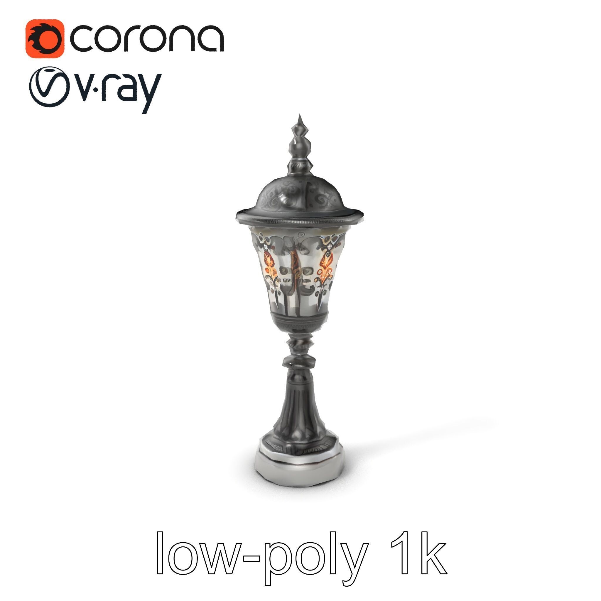 Victorian Lantern Post with Engraved Glass model pack Low-poly 3D model_5