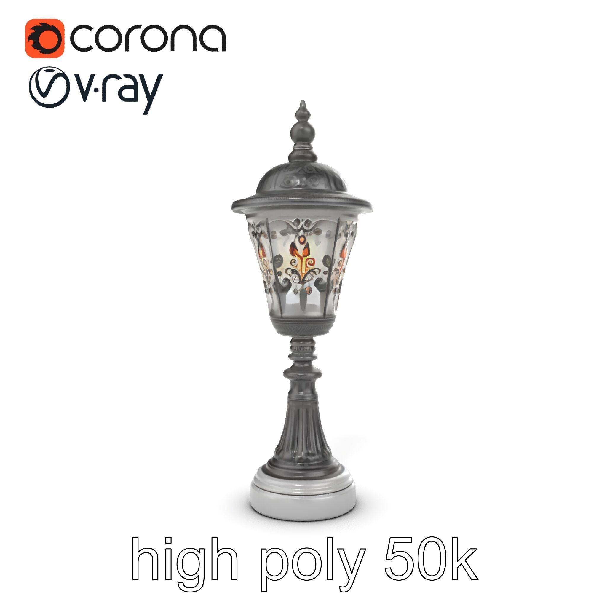 Victorian Lantern Post with Engraved Glass model pack Low-poly 3D model_25