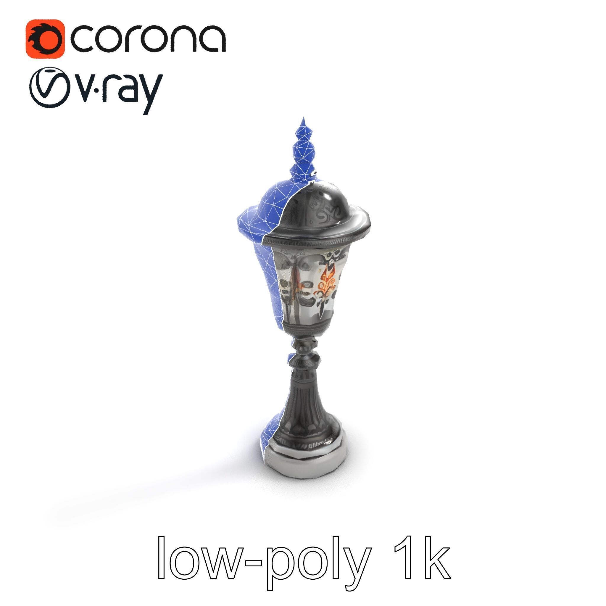 Victorian Lantern Post with Engraved Glass model pack Low-poly 3D model_11