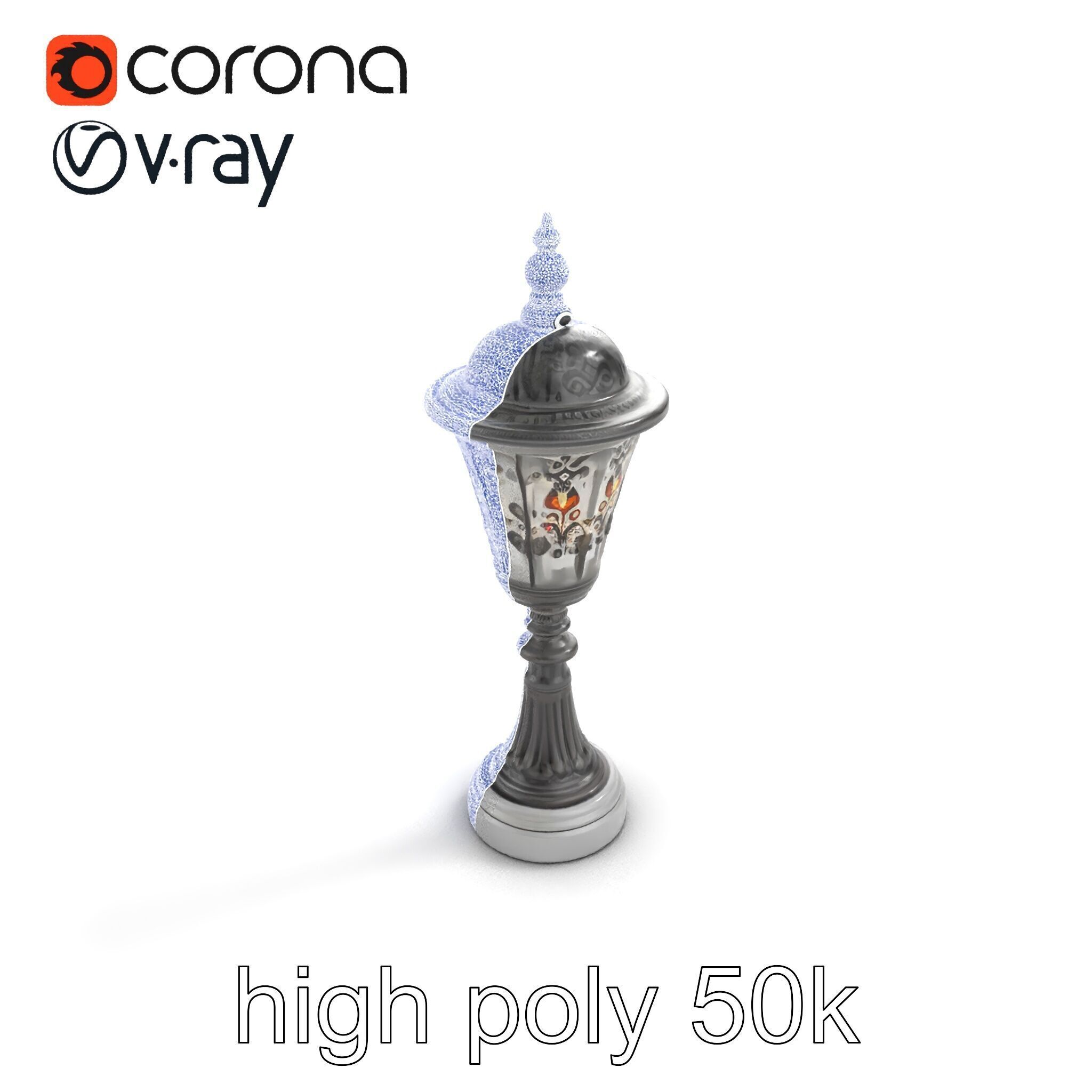 Victorian Lantern Post with Engraved Glass model pack Low-poly 3D model_14