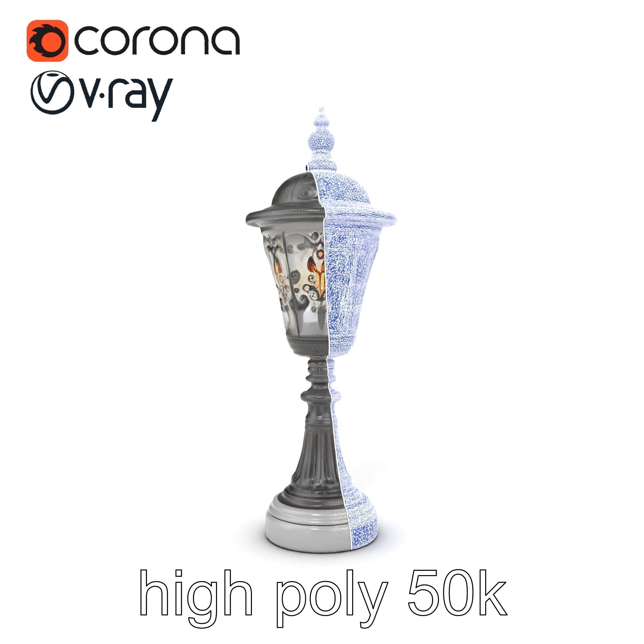 Victorian Lantern Post with Engraved Glass model pack Low-poly 3D model_21