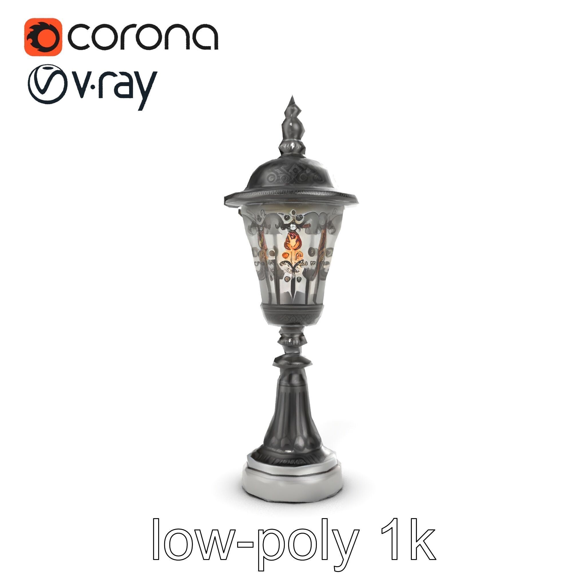 Victorian Lantern Post with Engraved Glass model pack Low-poly 3D model_30