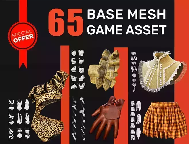 65 Female Outfit Bundle  3D Model Collection